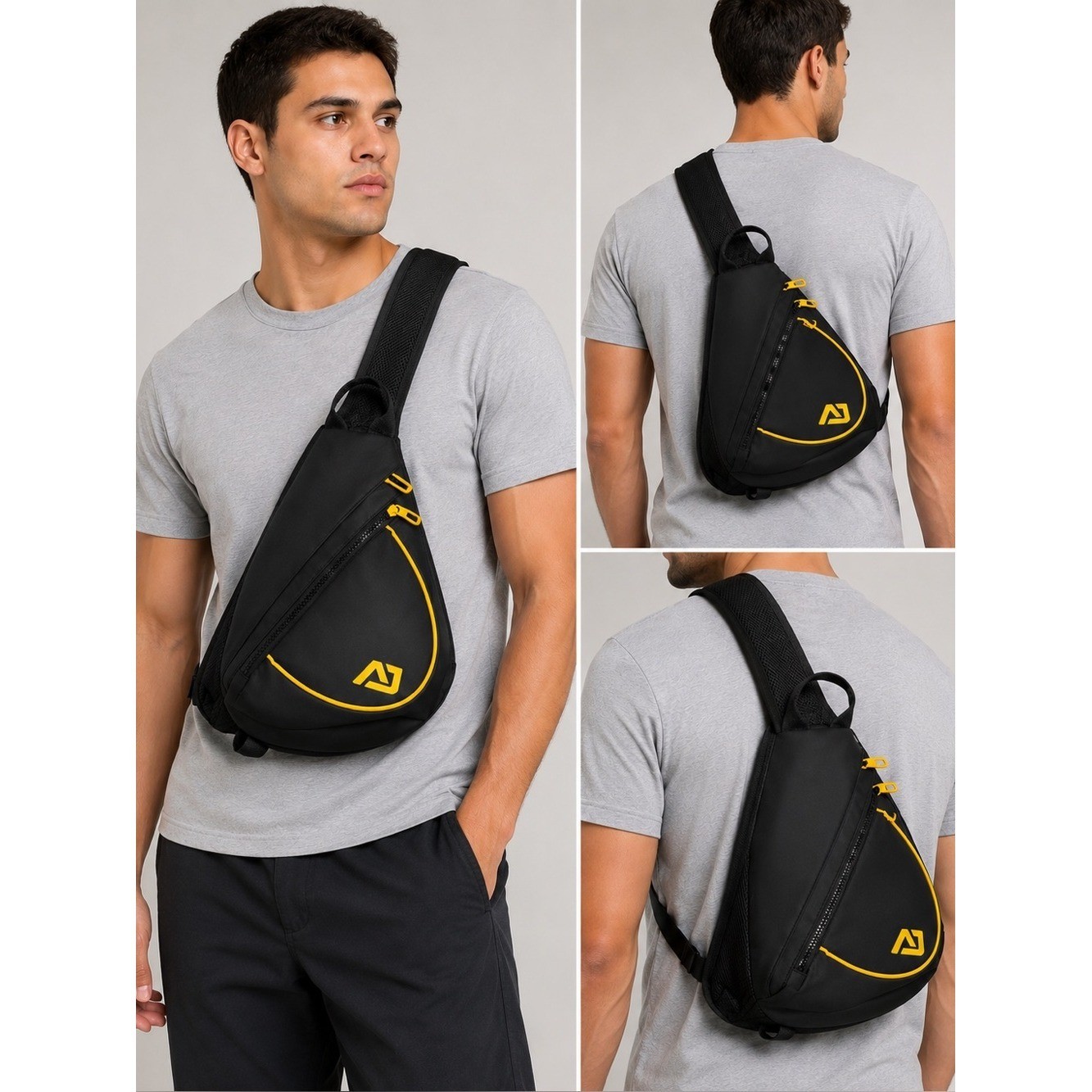 Atley James Harmon Sling Bag Crossbody Backpack Black Yellow Travel Daypack NWT