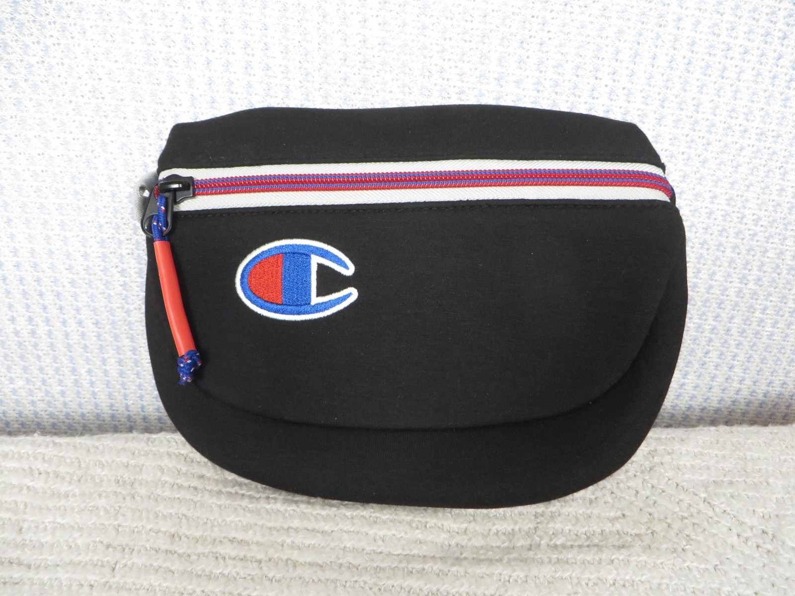 Champion Belt Bag Fanny Pack Mens Small Black Logo Adjustable Red Blue Strap