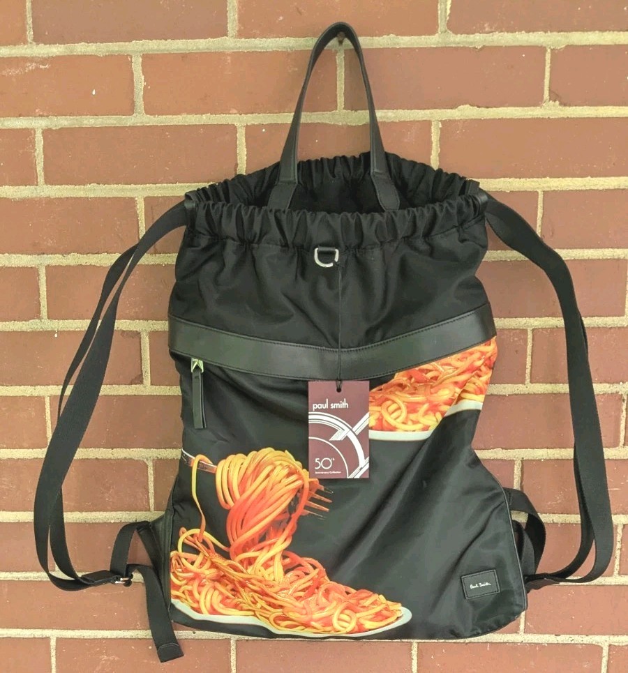 Paul Smith 50th Anniversary Collection Spaghetti Bag/Backpack w/Tag Black Orange