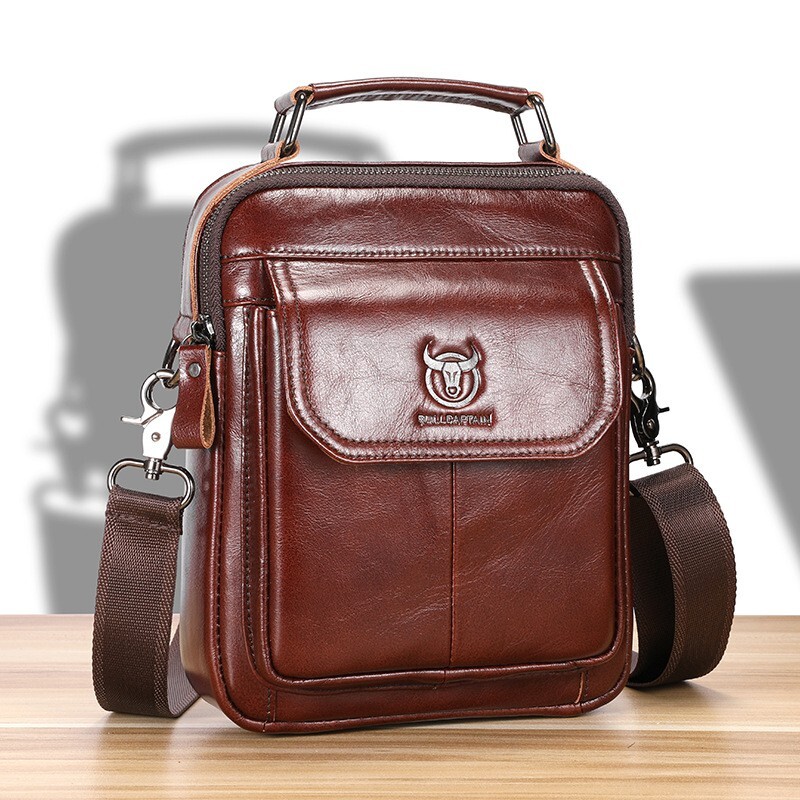 BULLCAPTAIN Men’s Leather Shoulder Bag 7.9″ Handbag Retro Casual Crossbody Bag