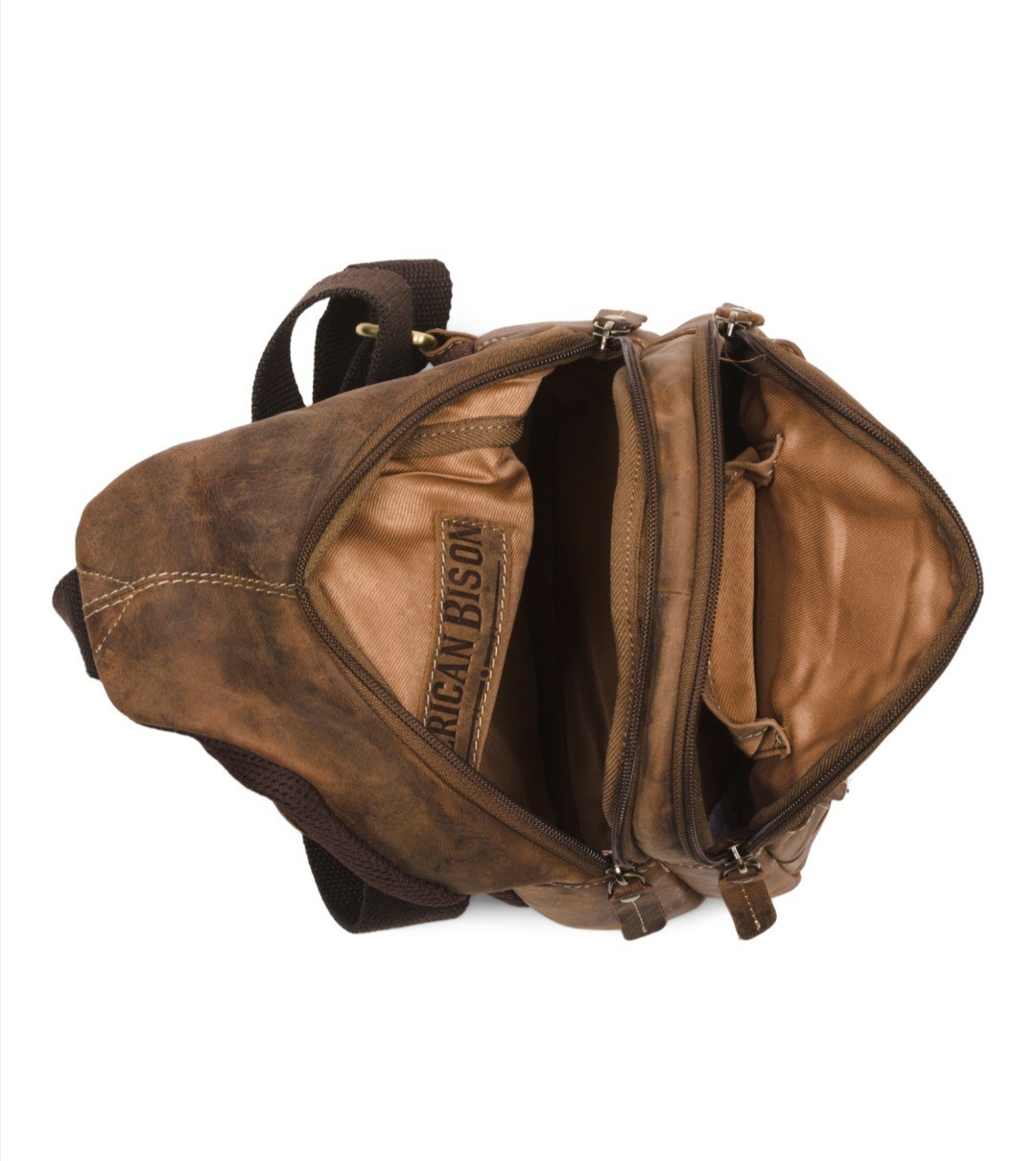 American Bison Men’s Leather Zip top Chest Bag Brown
