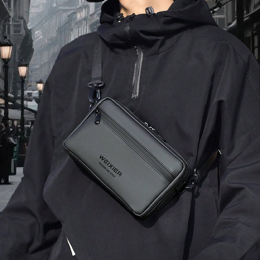 Trendy men’s shoulder bag, small square fashion-brand bag, men’s business bag, m