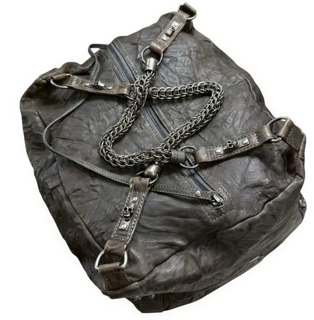 THOMAS WYLDE Skull Leather Bag Gray 36x22x32cm THOMASWYLDE USED item from JAPAN