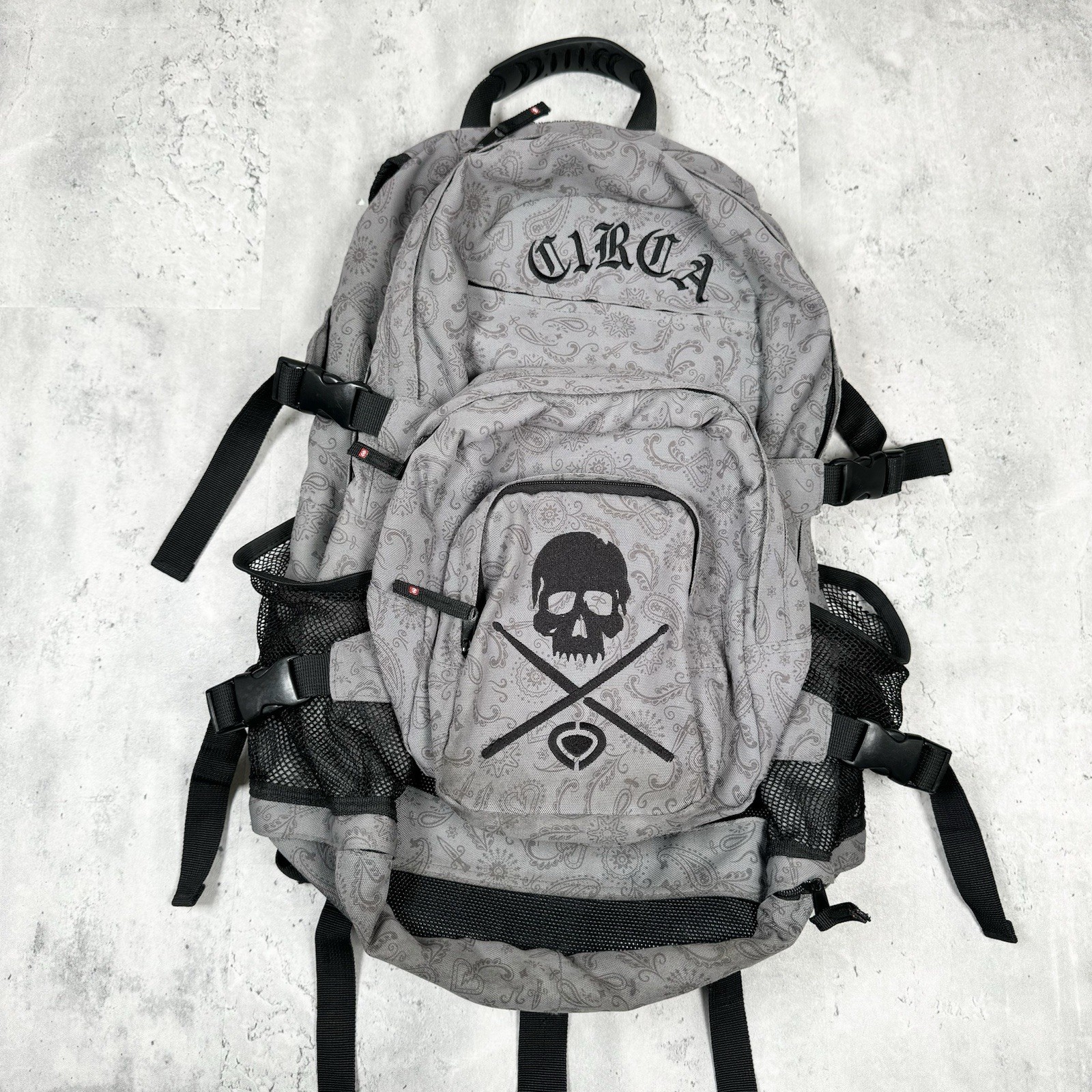 Vintage Circa Backpack Skateboarding Skull Paisley – Gray Black – READ