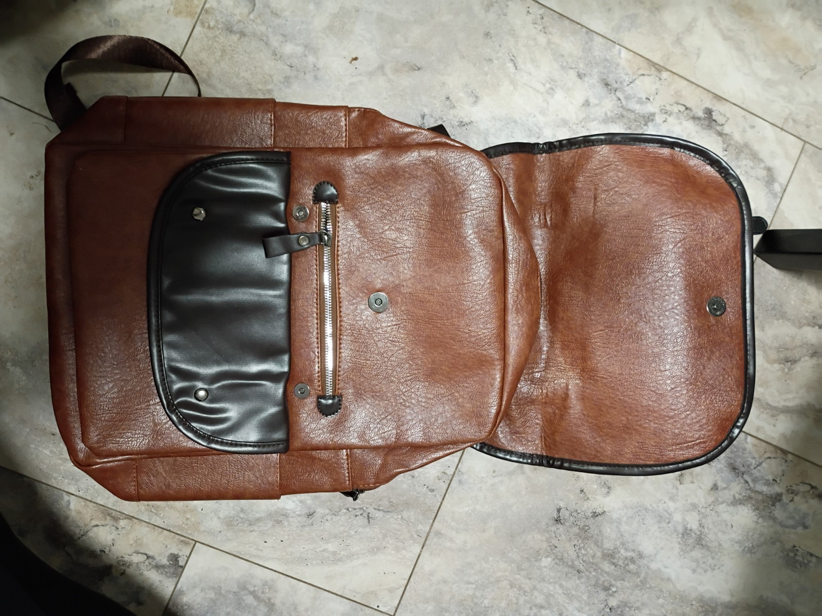 Brown & Dark Brown Men’s Backpack with Zip, Buckle & Snap Closure