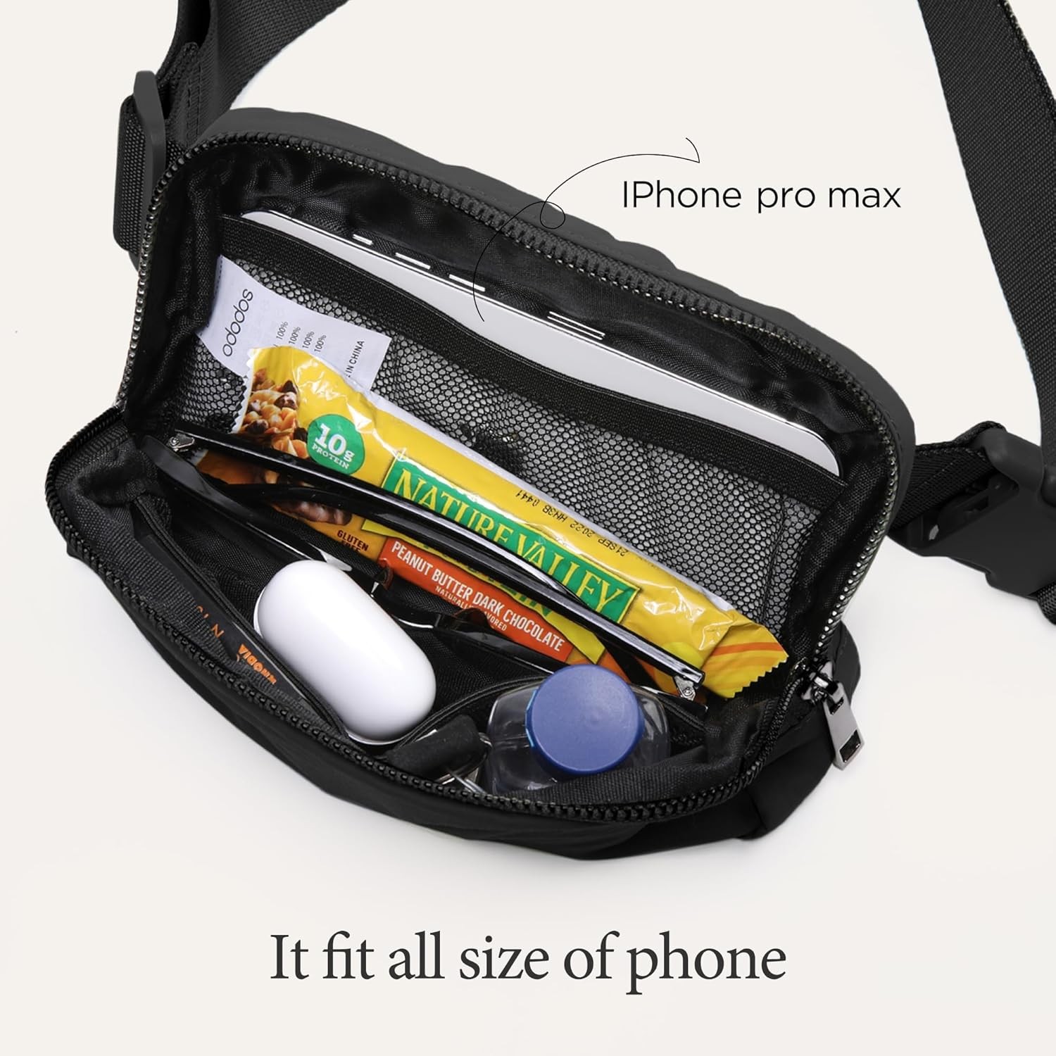 ODODOS Mini Fanny Pack Belt Bag for Workout Black