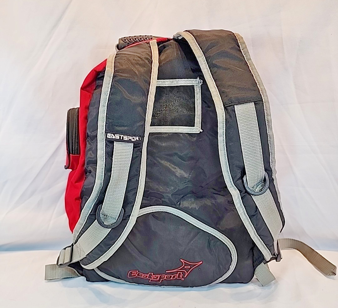 Vintage 90’s Eastsport Backpack Book Bag Red Black Many Pockets Cup Holders