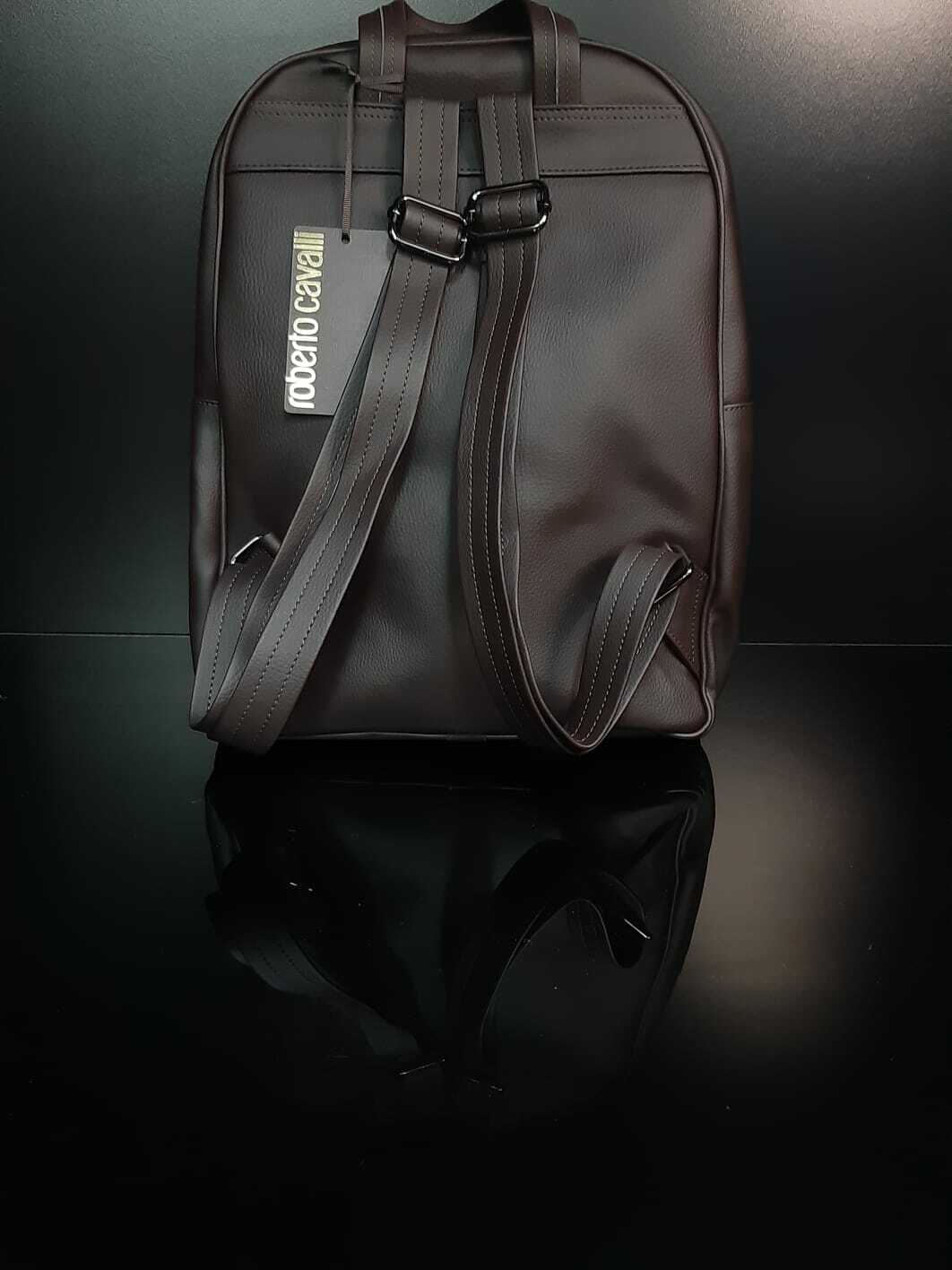 ROBERTO CAVALLI MEN’S ECO LEATHER BACKPACK ZAINO BAG-BROWN.