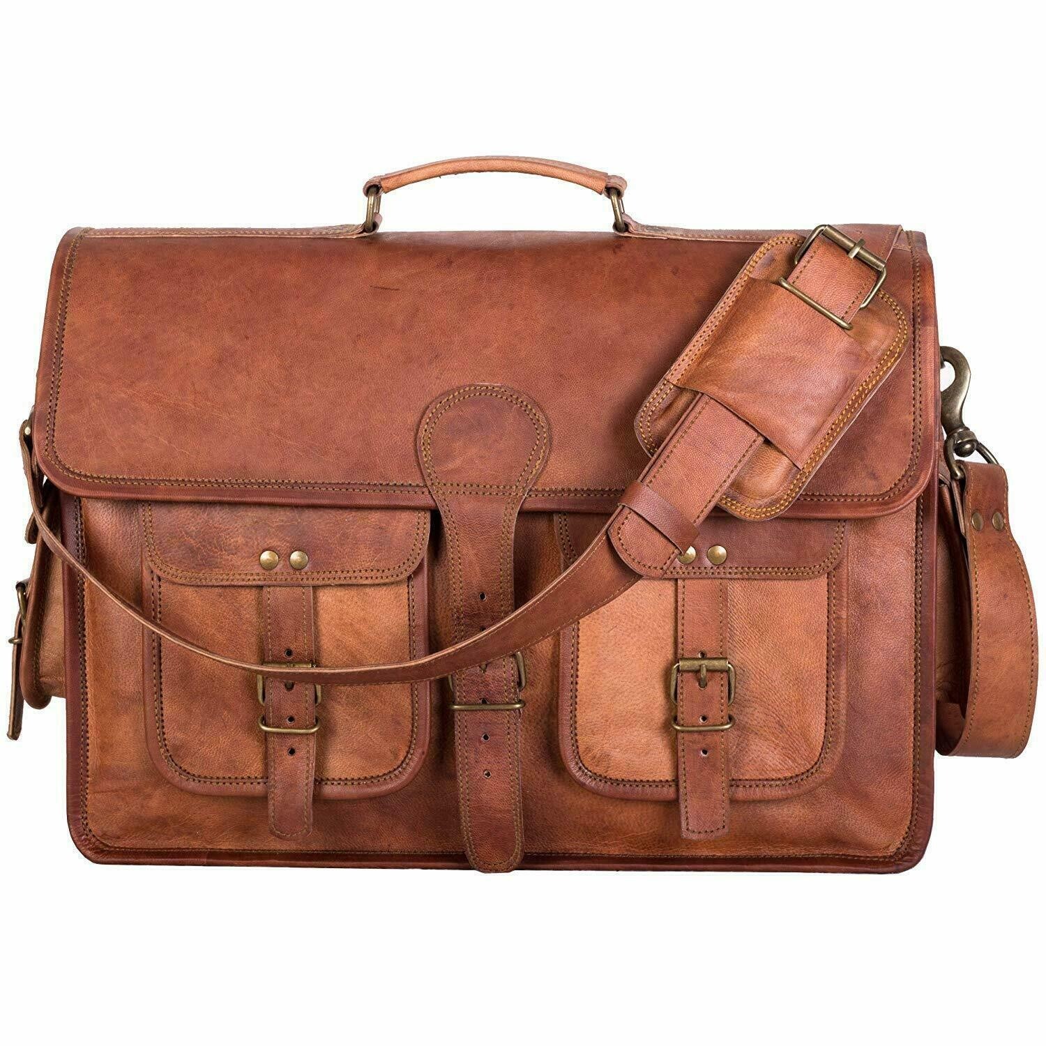 Distressed Vintage Leather Laptop Messenger Causal Shoulder Briefcase Men Office