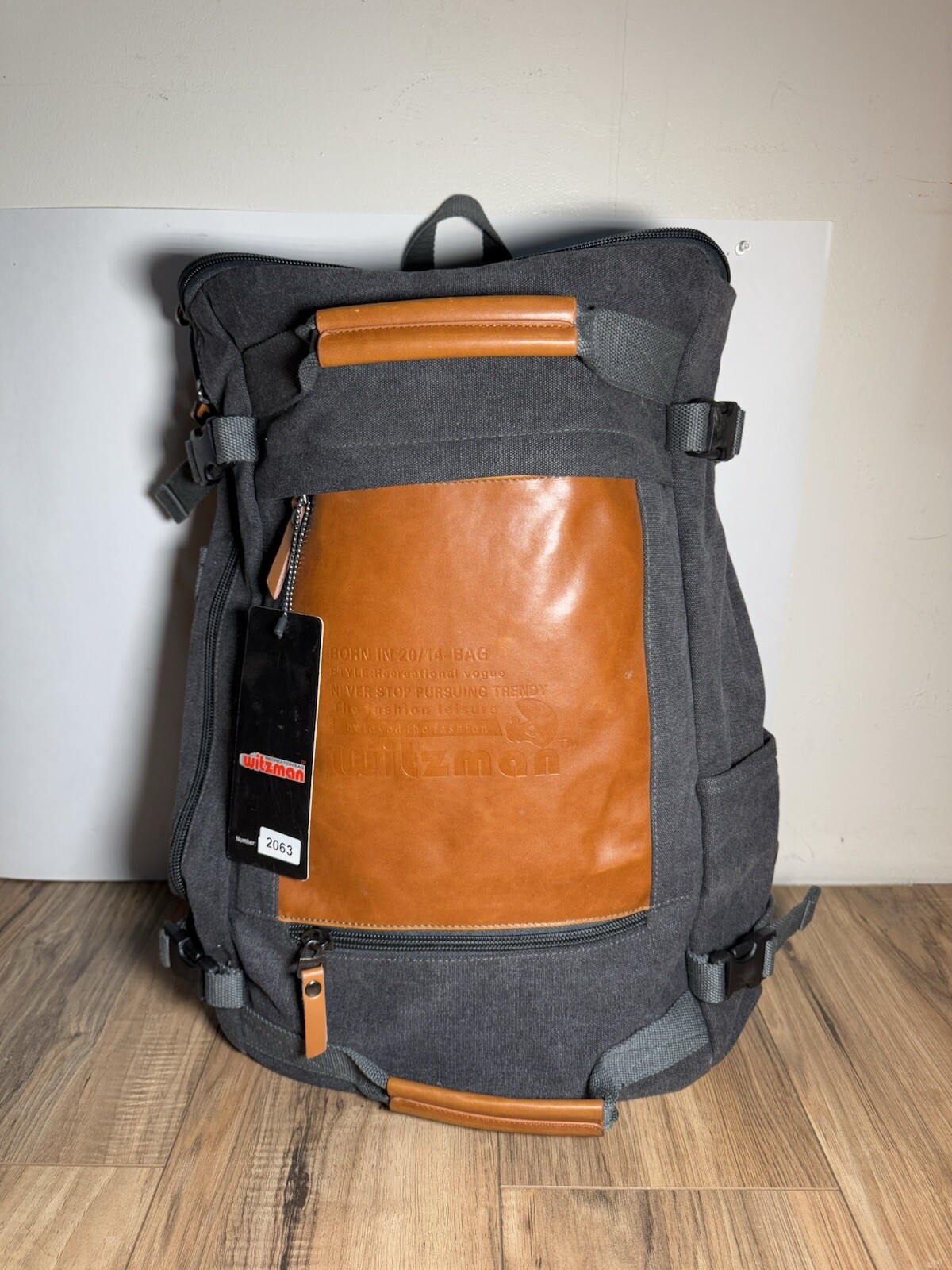 NEW WITZMAN Men Travel Backpack Charcoal Canvas Rucksack Computer Duffel Bag