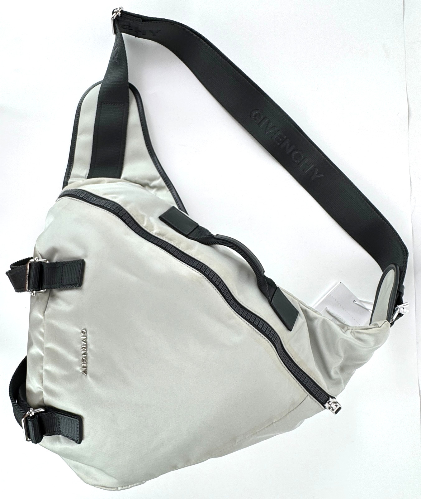 $1,200 Givenchy NWT Auth Gray G Zip Triangle Bag Backpack Handle Adjust AS IS