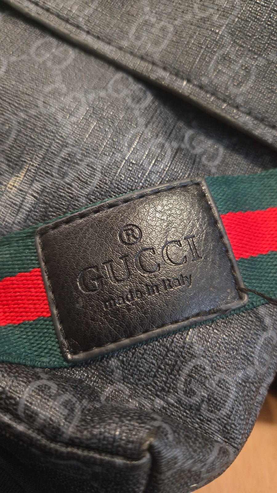 Gucci Black GG Monogram Crossbody Messenger Bag Green-Red Web Stripe