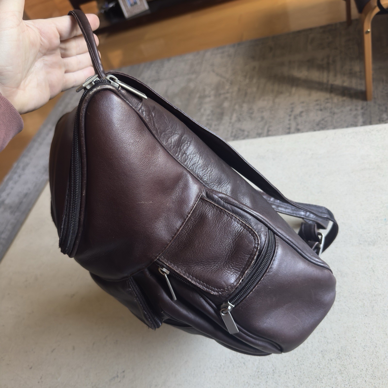 WILSONS LEATHER Chocolate Brown Zippered Backpack Adjustable Straps Y2K