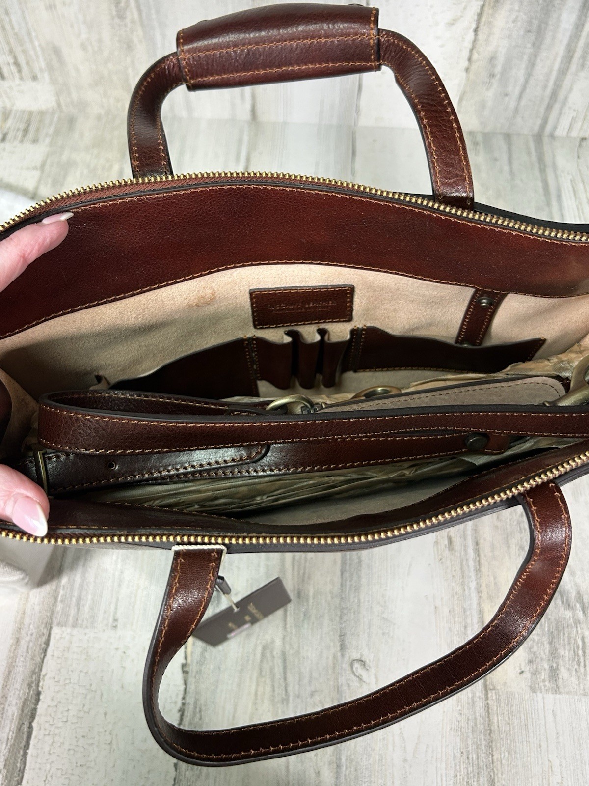 NWT Tuscany Palermo Leather 3-Compartment Unisex Briefcase Brown Made In Italy