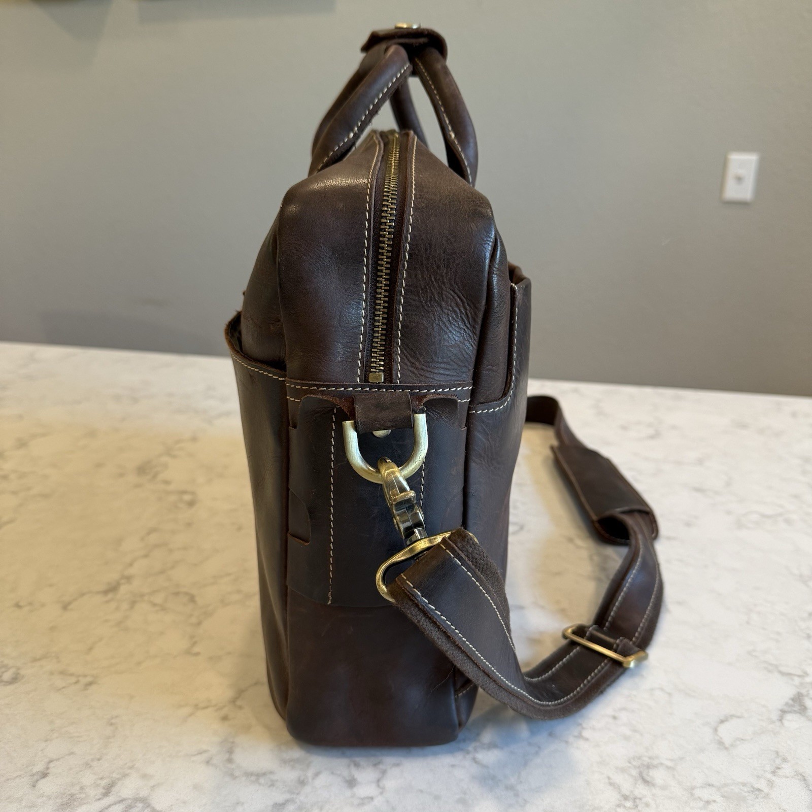 Full Grain Leather Laptop Briefcase 16 x 12 x 4” Messenger Bag Tote Satchel