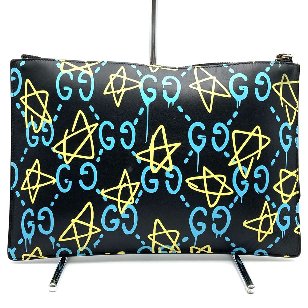 Gucci Ghost 445597 Clutch Bag Trouble Andrew Collaboration Leather Black Used