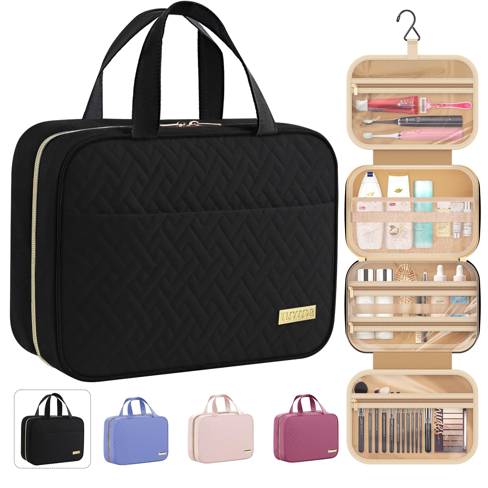HOTOR Travel Toiletry Bag – Hanging for Women & Medium, Black