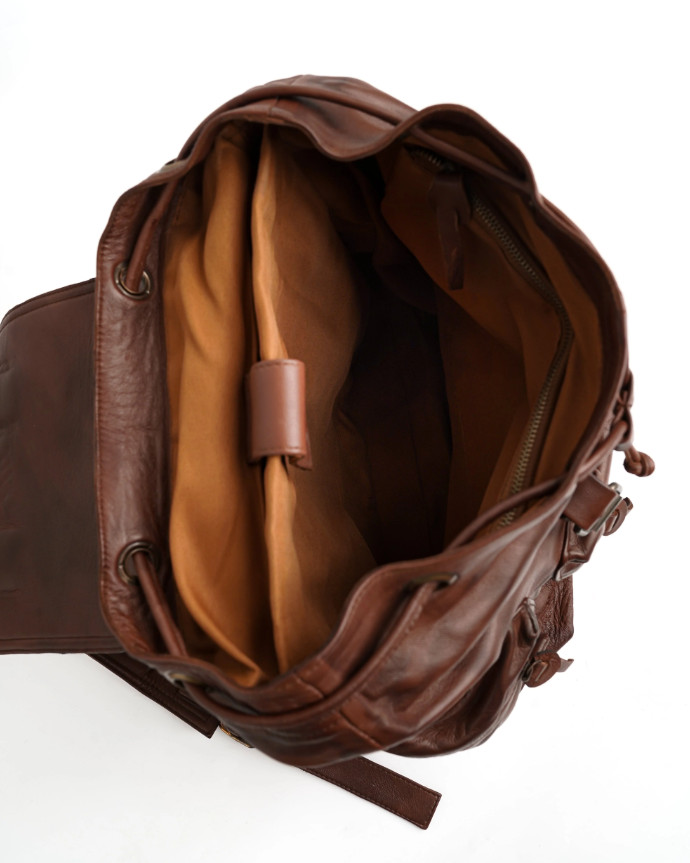 Leather Backpack Men Brown Laptop Office Travel Bag Zipper Double Shoulder Strap