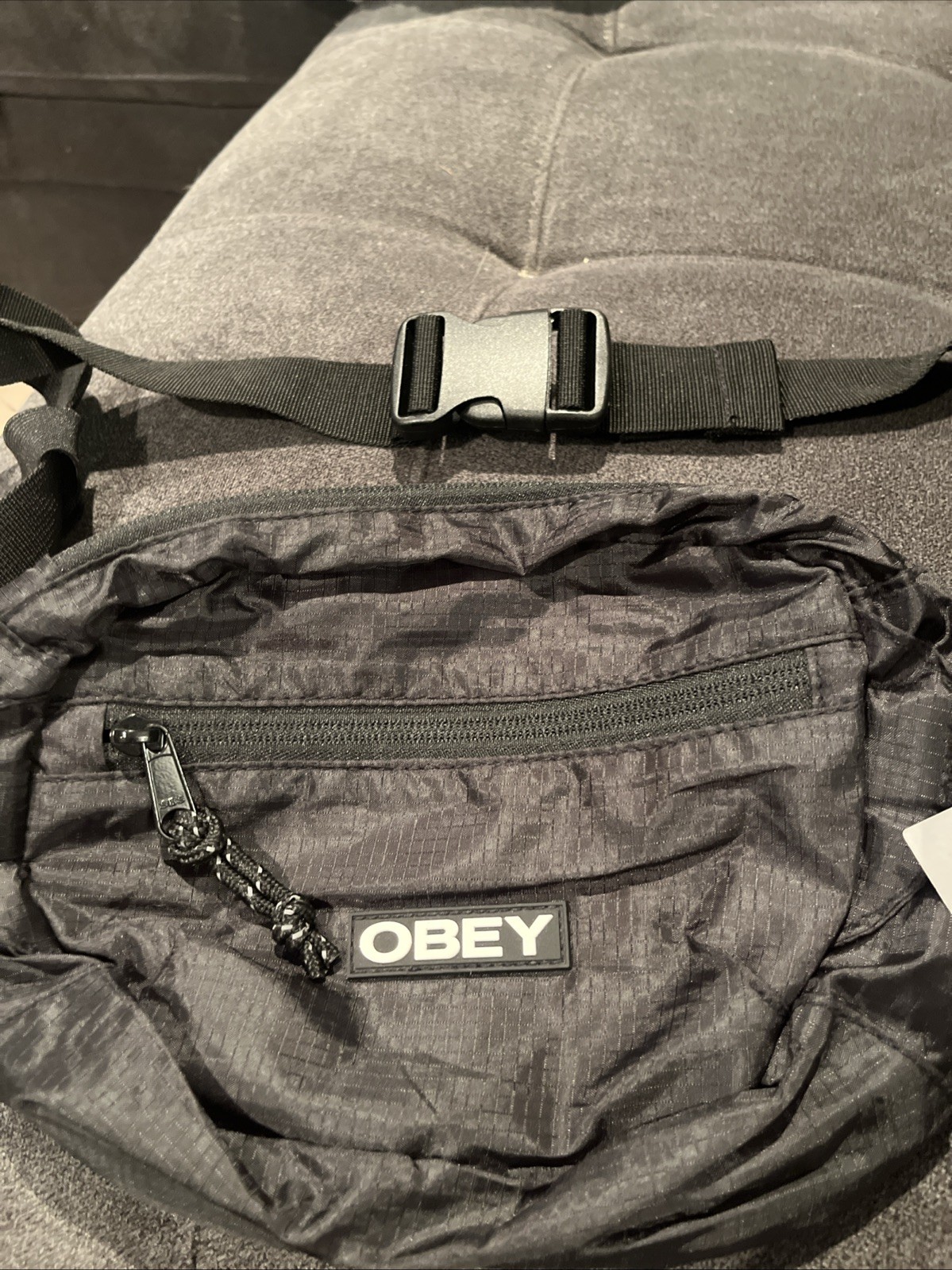 OBEY Black Fanny Pack Commuter Waist Bag Black Adjustable Strap NWT