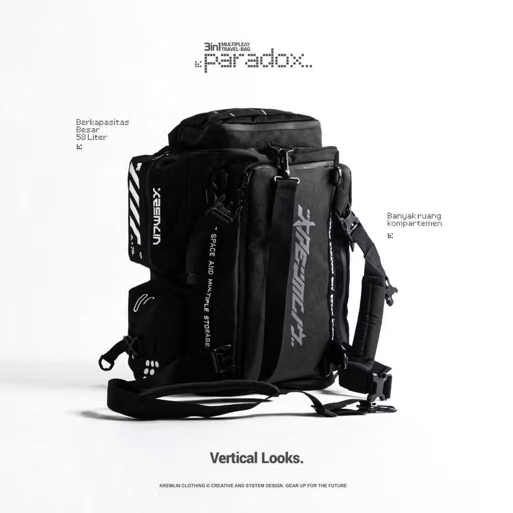 Kremlin Paradox 3 in 1 Backpack Duffle Travel Bag Futuristic Fullzip Crossbody