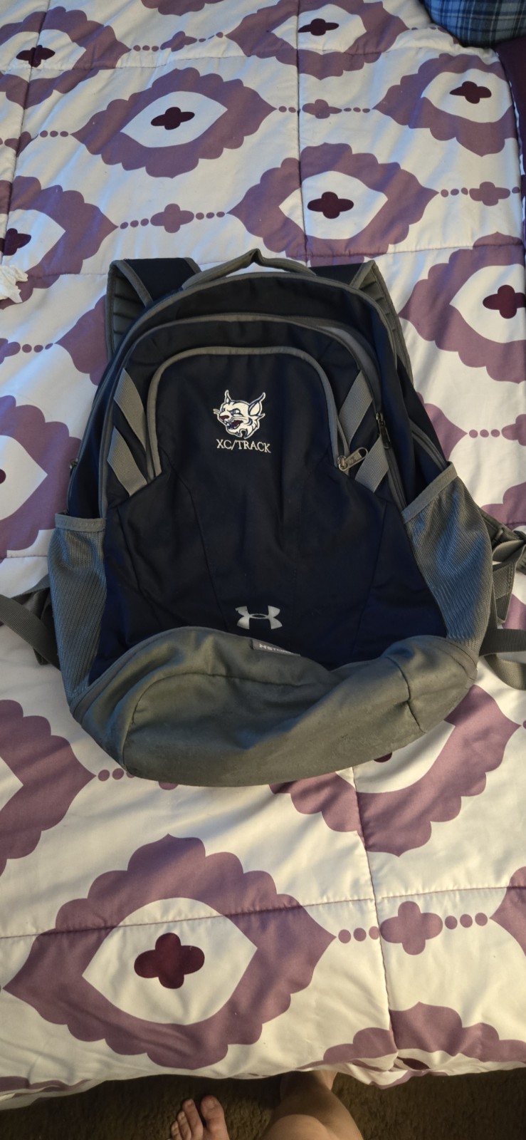 Under Armour Backpack Navy Gray Logo Water-Resistant B70