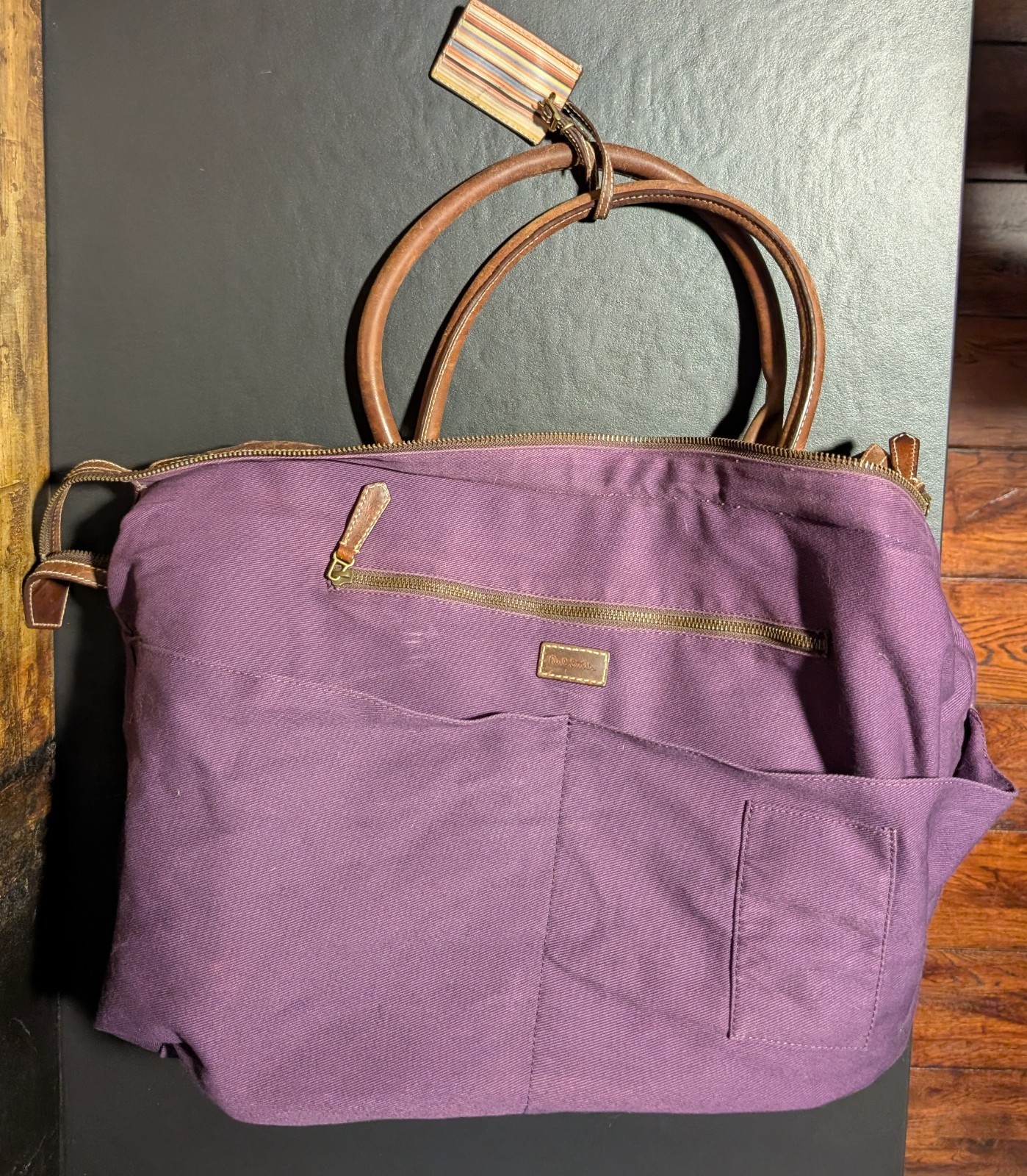 Paul Smith Holdall Duffle Weekender Canvas & Leather Military Print – 18x14x10″