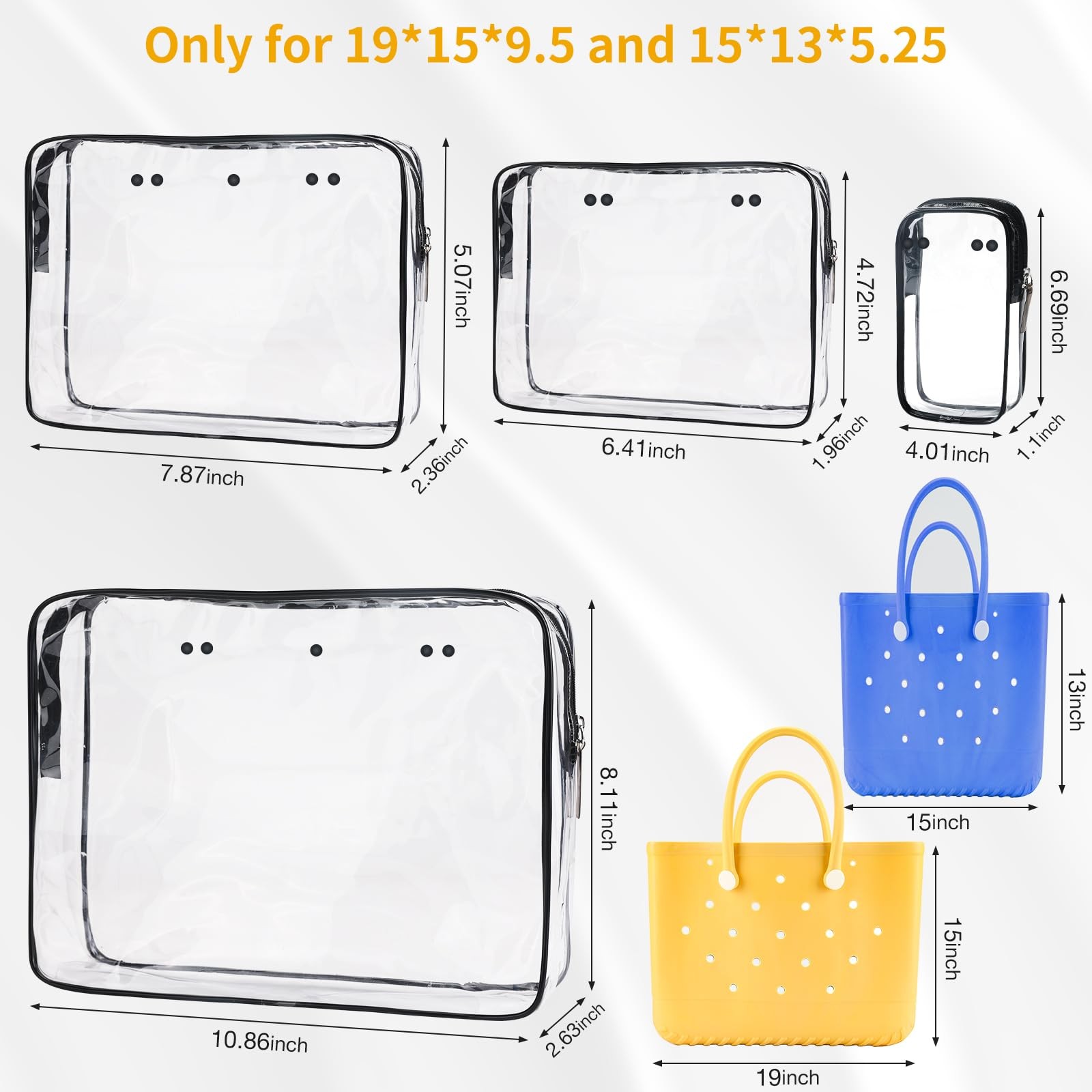 DABASHAN 4 Packs Clear Bogg Beach Tote Bag Accessories x-small, Black