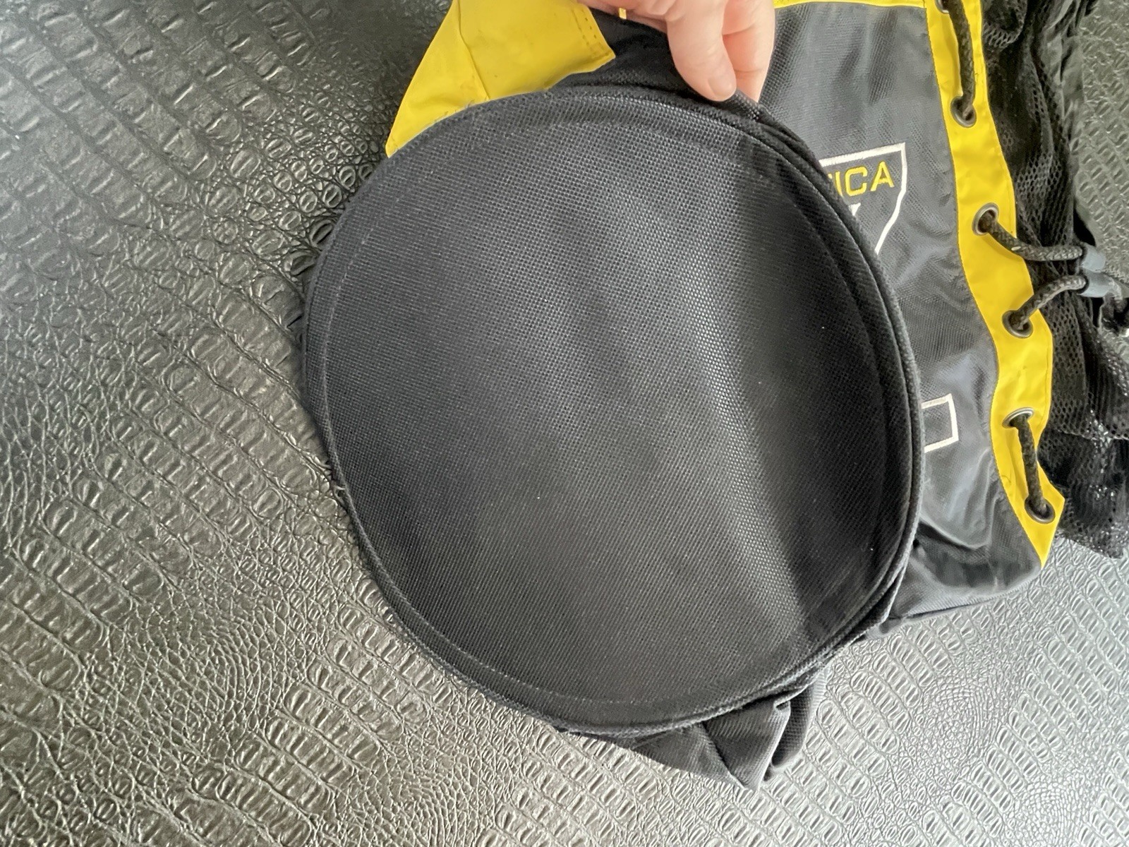 Nautica Black and Yellow Drawstring Bag with Zip on Side