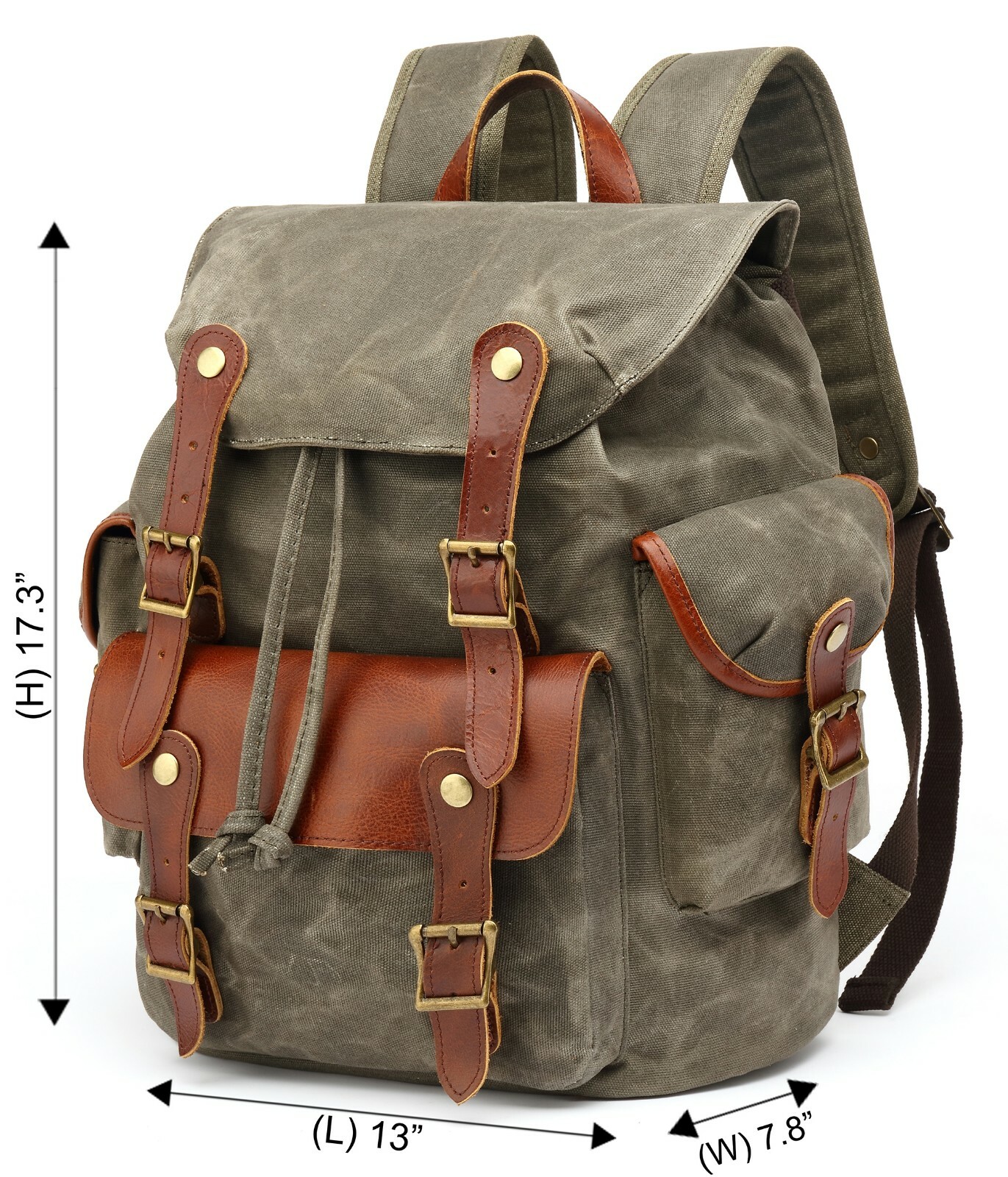 Men Waxed Canvas Leather Backpack Travel Rucksack Camping Hiking School Book Bag