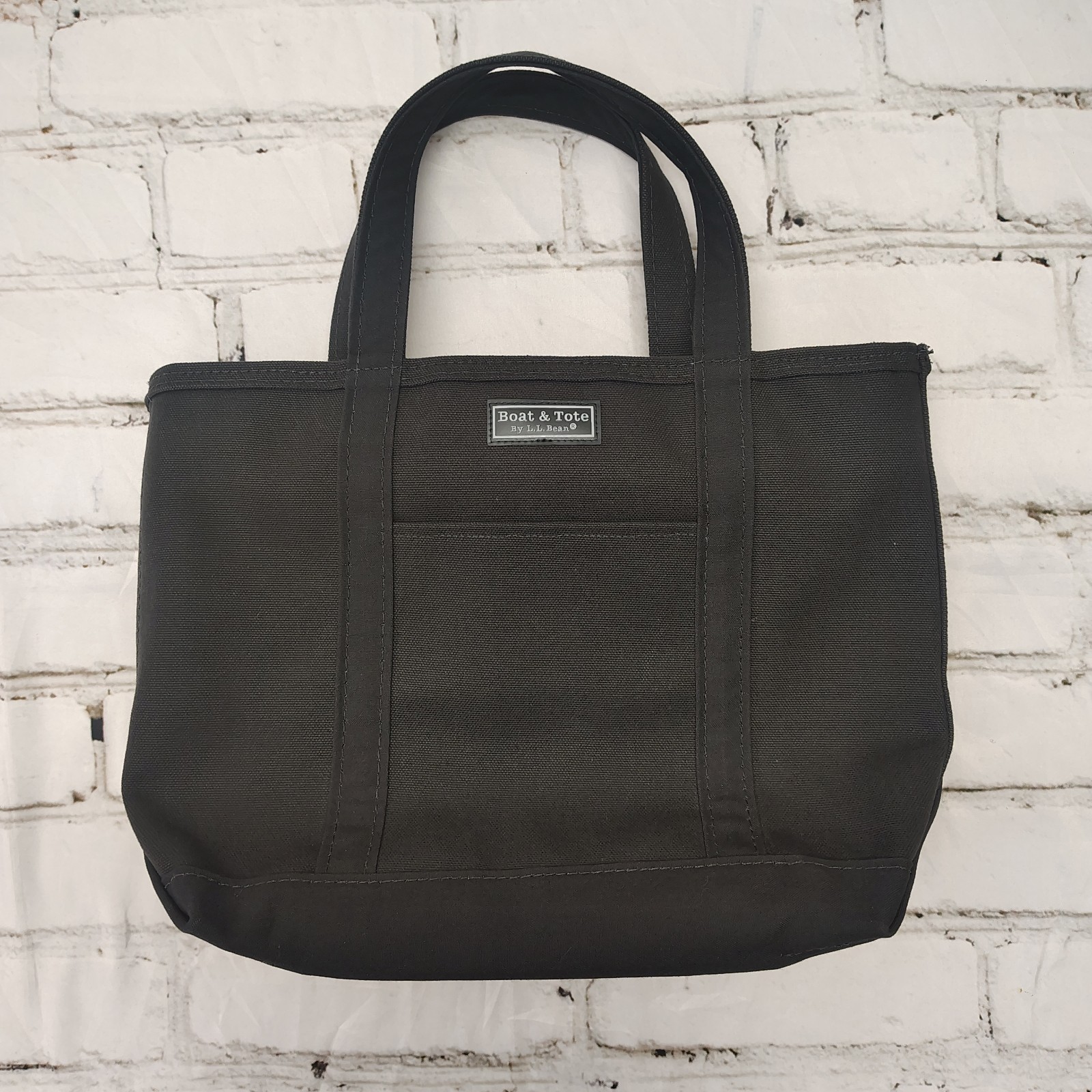 LL Bean Boat & Tote Bag All Black Canvas Stitch Zip Top with Pocket Made In USA