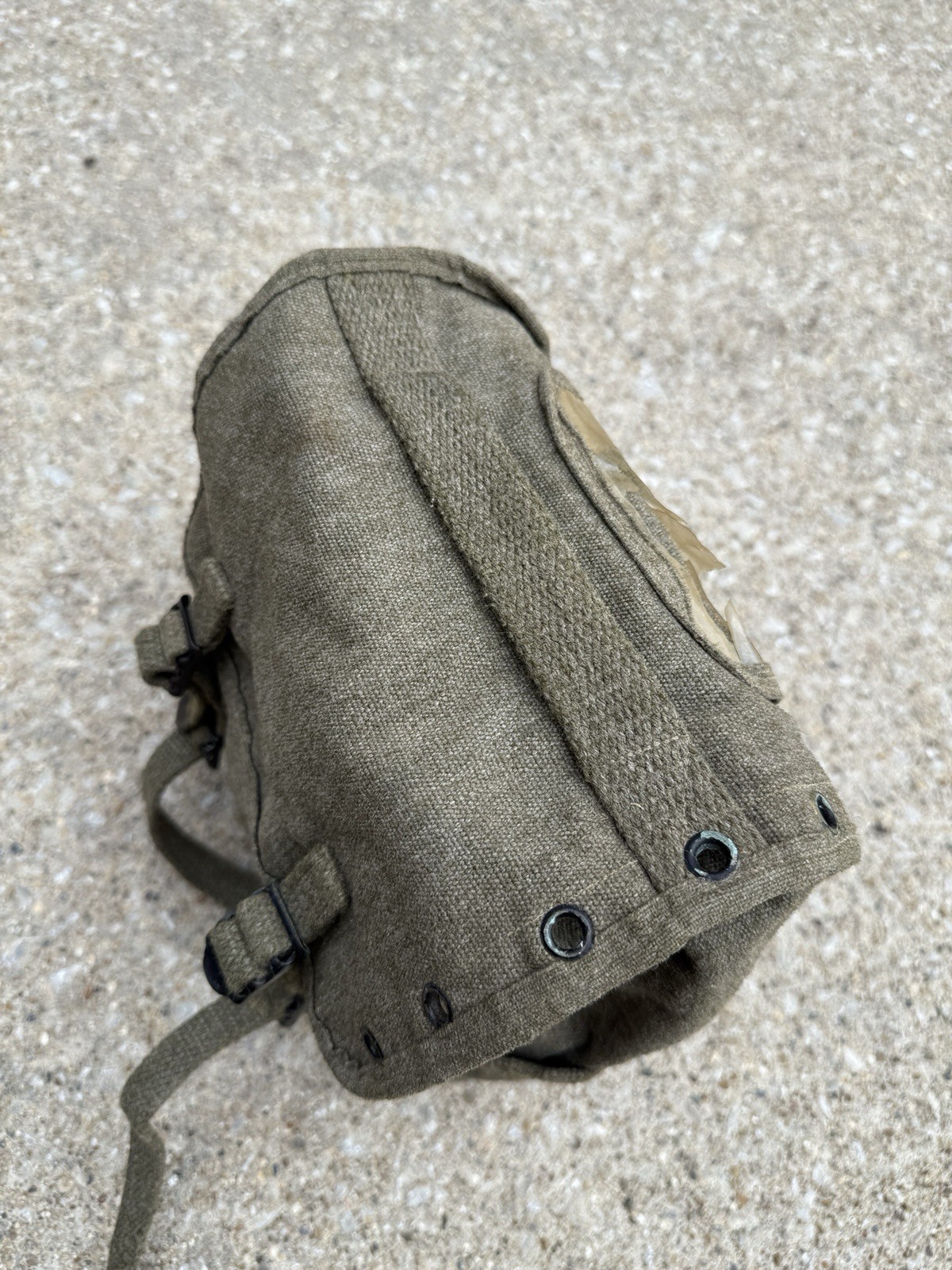 Vintage Small Canvas Messenger Bag w/ Grommets, Straps, Military Style OD Green