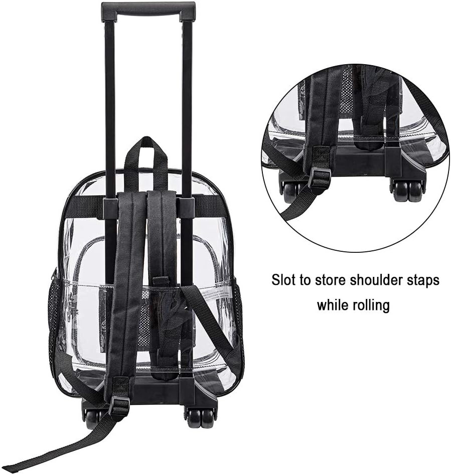 Rolling Clear Backpack, Heavy Duty See through Bookbag, Transparent PVC Cold-Res