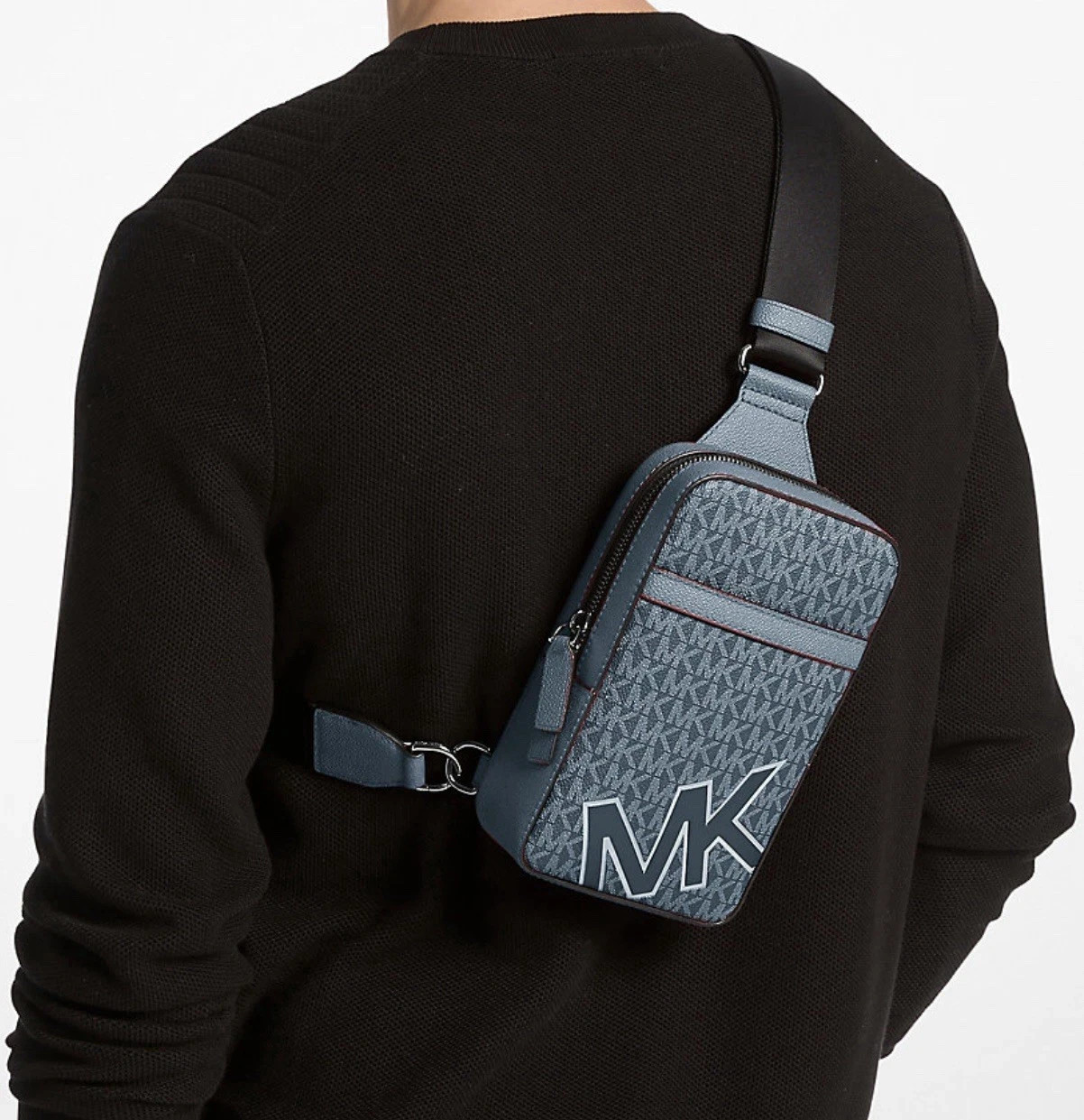 Michael Kors Cooper Medium Signature Logo Crossbody Sling Pack Men Blue New