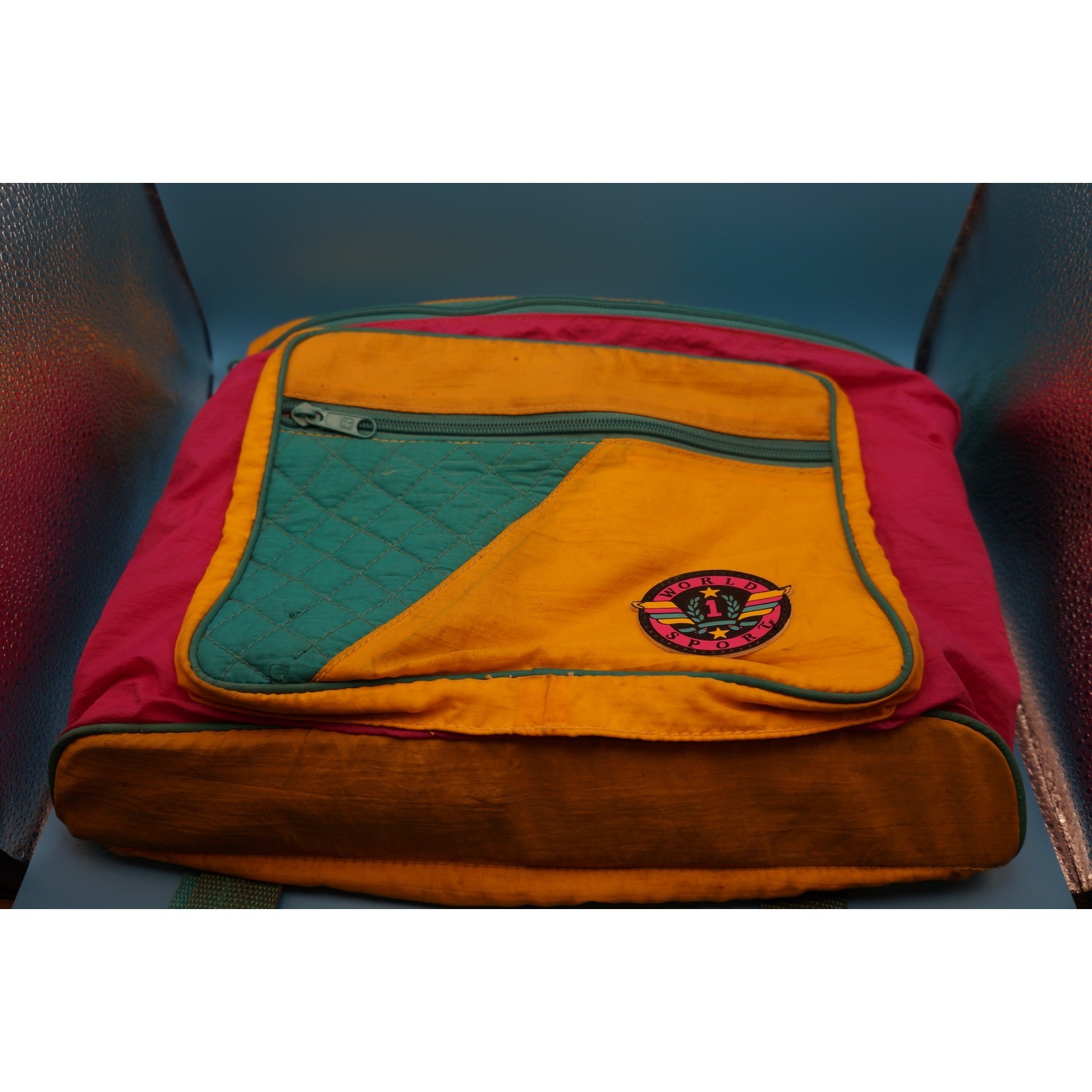 Vintage World Sport Colorblock Messenger Bag Pink Yellow Teal 90s Retro Sporty