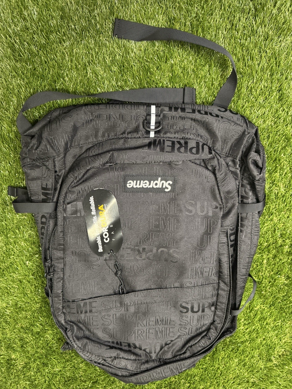 Supreme Black Logo Backpack Adjustable Straps Padded Back Designer