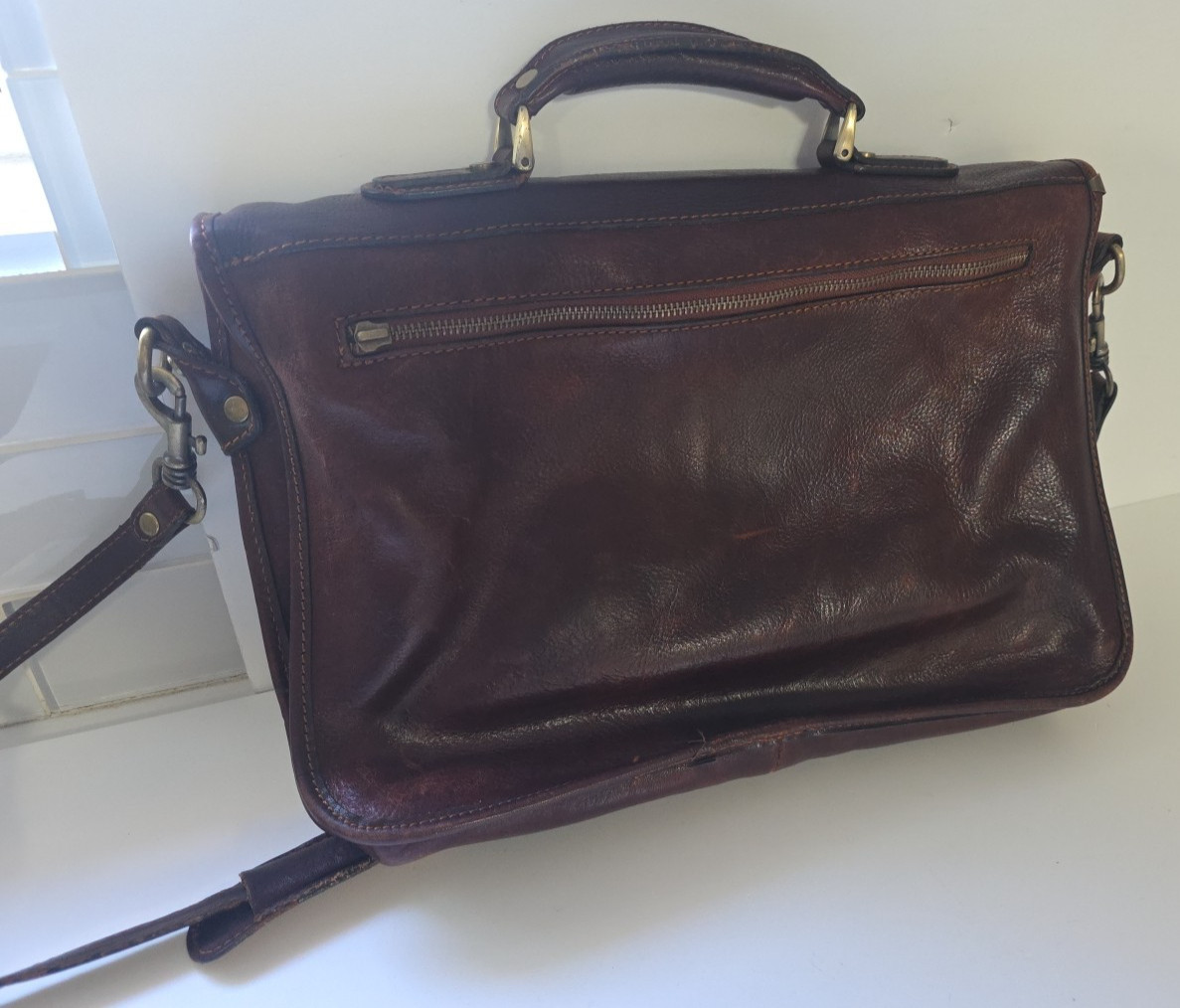 Prodotto Artigianale Vera Pelle Brown Leather Shoulder Messenger Bag Made Italy