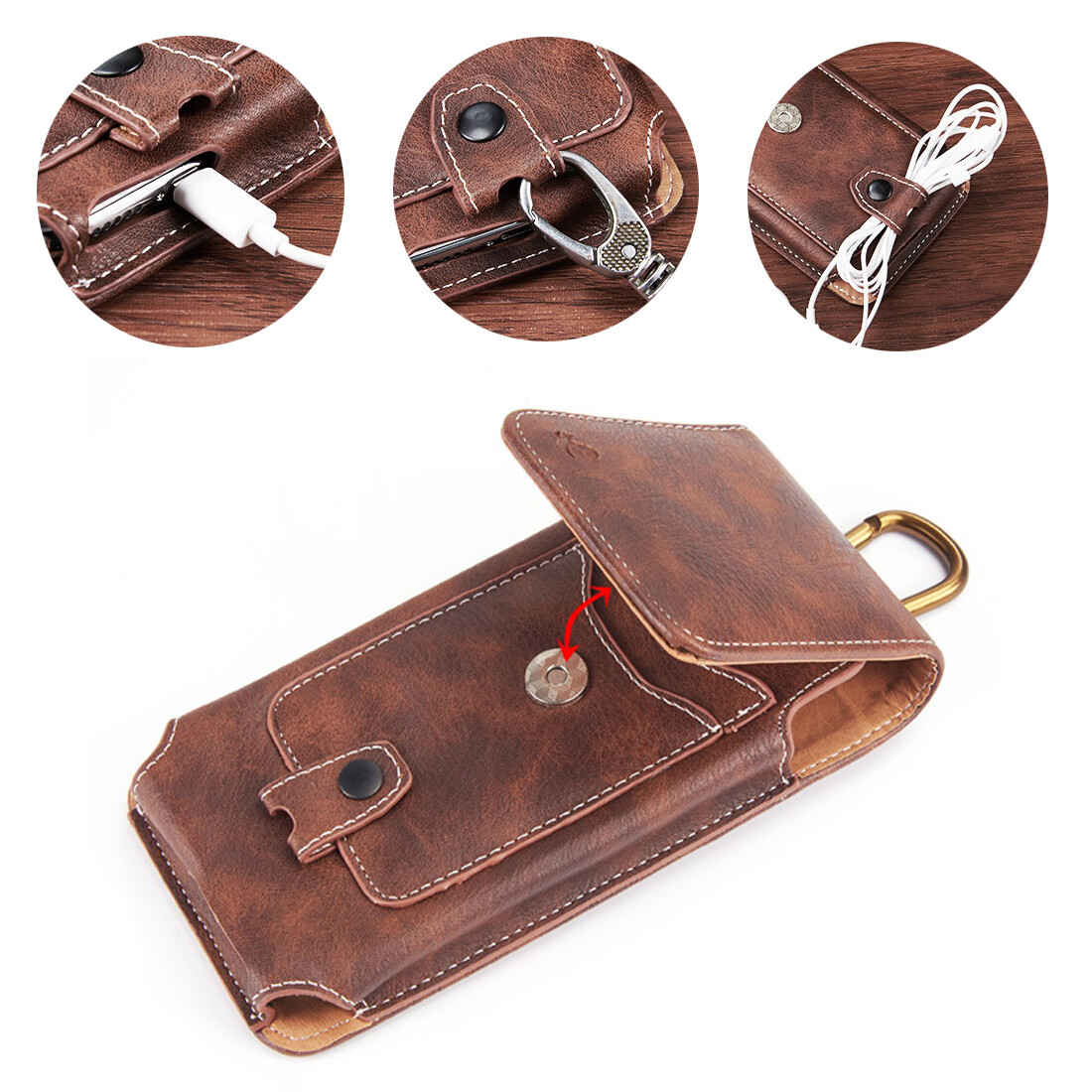 Cell Phone Case Pouch Holster w/ Belt Loop Metal Clip for Universal Smartphones