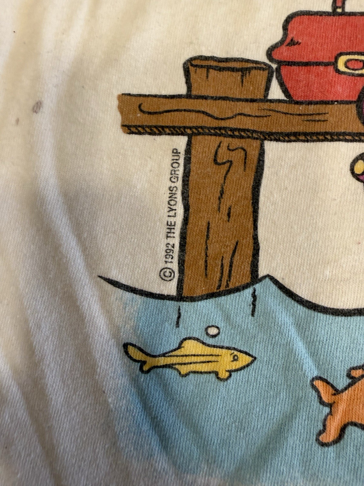 Barney Fishing Double Sided Single Stitch 1992 T-Shirt Kids Youth Size 5-6