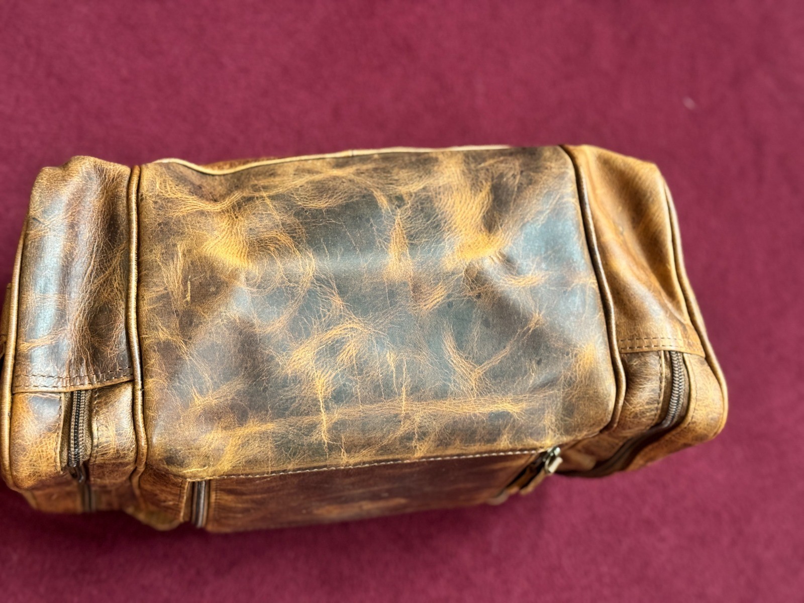 Large Full Grain Leather Dopp Kit Shaving Toiletry Travel Bag Brown