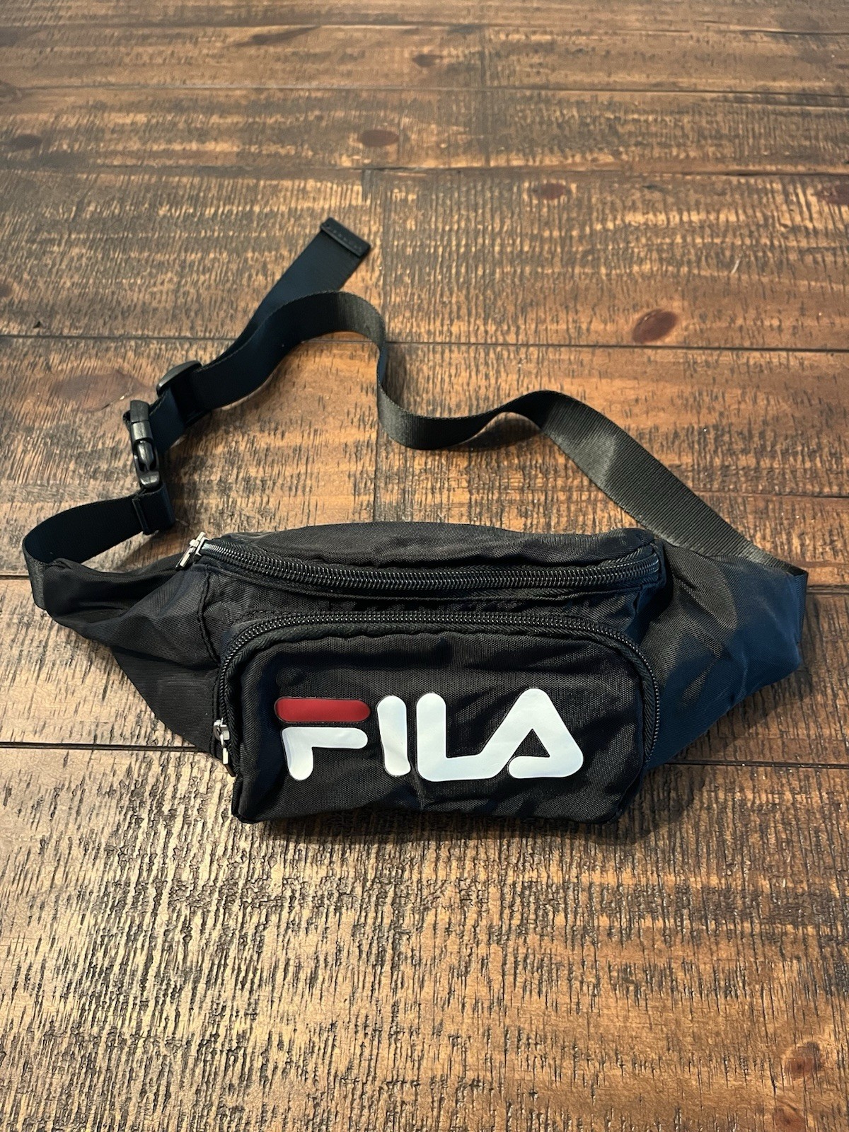 FILA Heritage Fanny Pack Waist Bag Black Retro Logo 3-Pocket Adjustable Strap