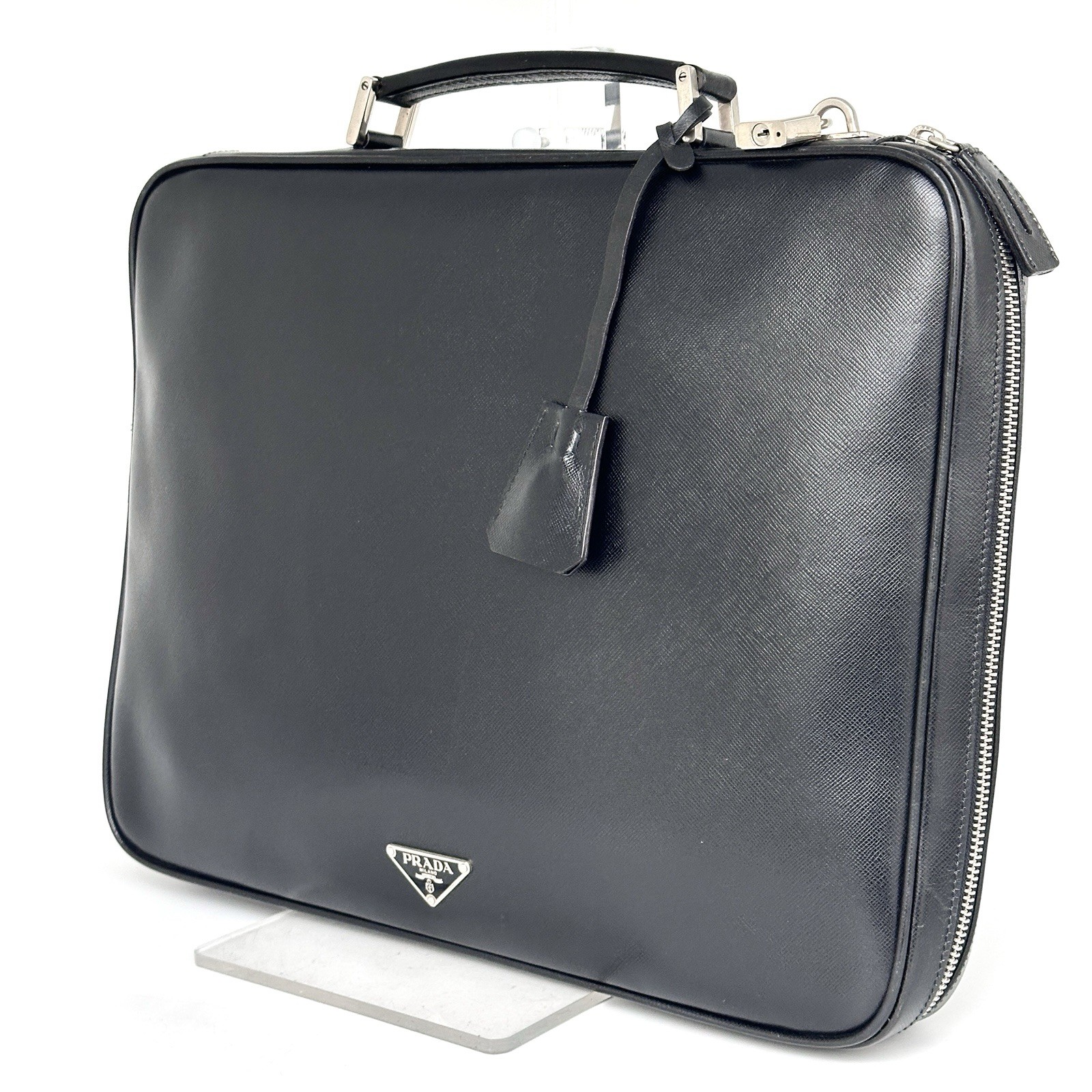 PRADA Saffiano Briefcase Business Bag Leather Black Authentic