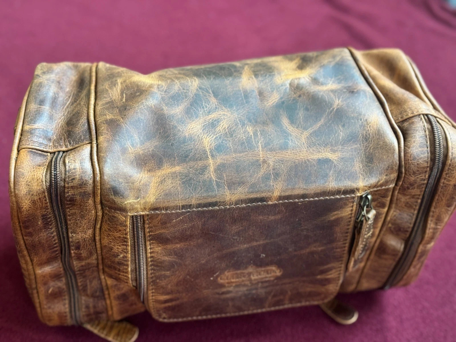 Large Full Grain Leather Dopp Kit Shaving Toiletry Travel Bag Brown