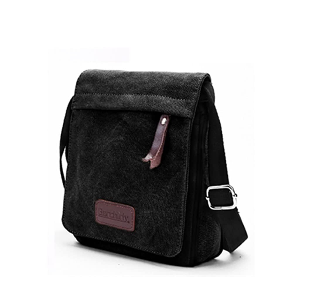 Berchirly Small Mini Daily Key Carry Bag Men Canvas Leather Medium, Black
