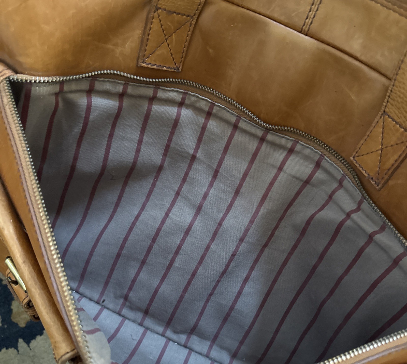 Rawlings Rugged Briefcase Large Distressed Leather Vintage Tan Heritage Stripe