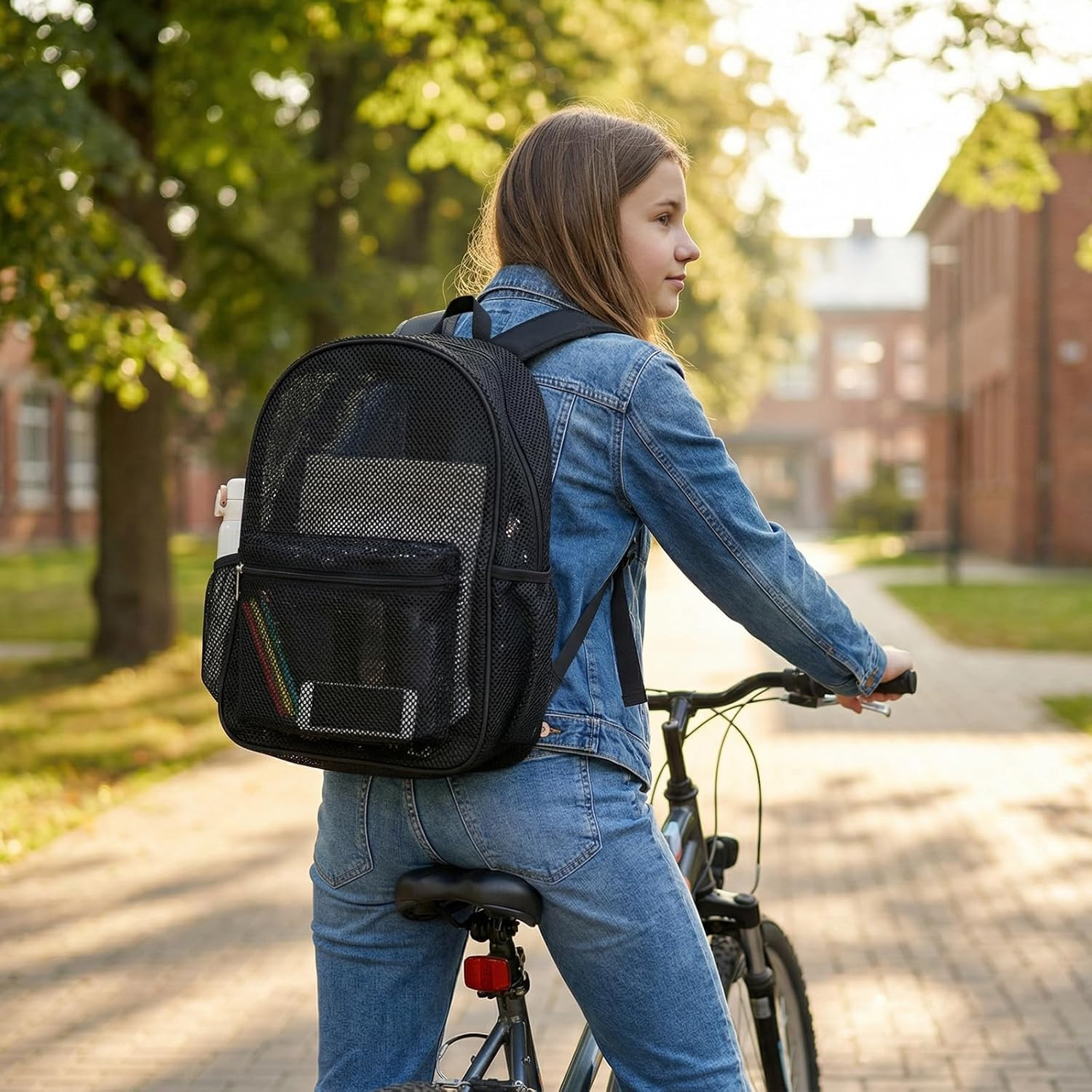 Heavy Duty Mesh Backpack, See through College Backpack with Padded Shoulder Stra