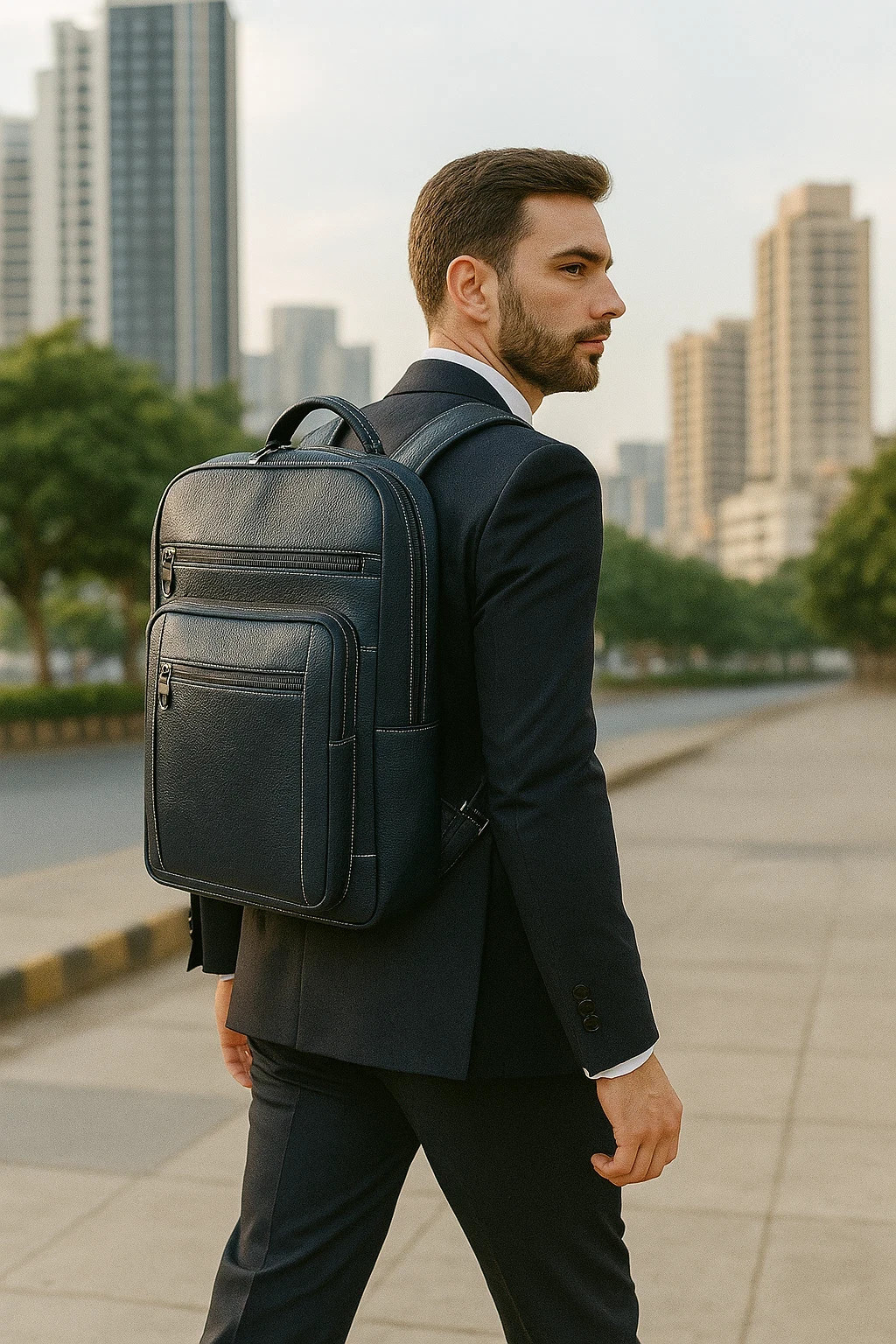 Handmade Leather Backpack Outer Pocket Fits 15.6″ Laptop Professional Mens Bag