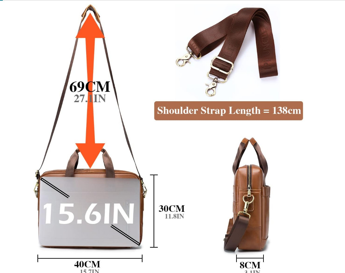 24 Hour Leather Shoulder Bag Document Holder and PC 15.6 BAGZY