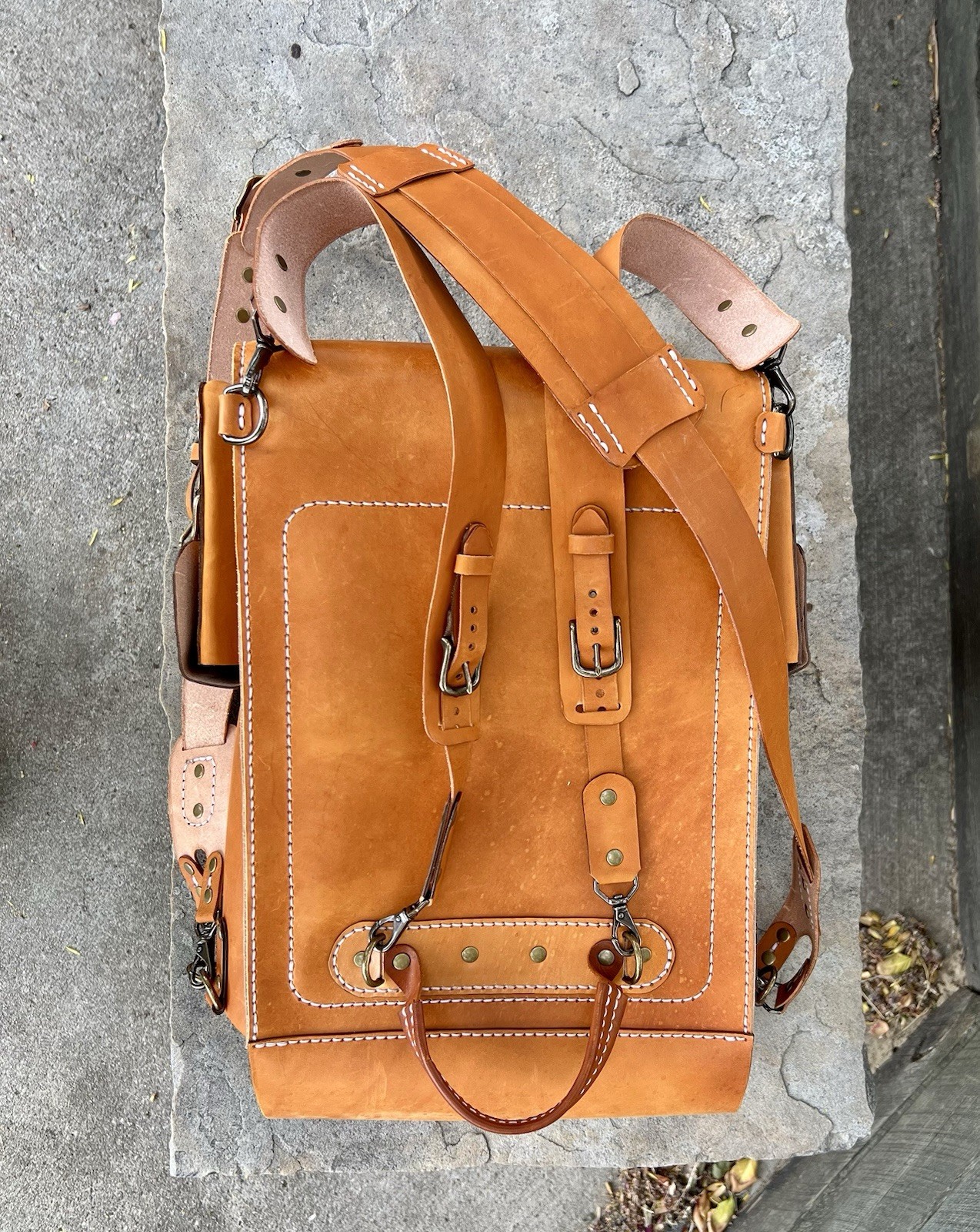 Leather Backpack. Handmade Tan Rucksack Style. 17×11.5×6 inches.