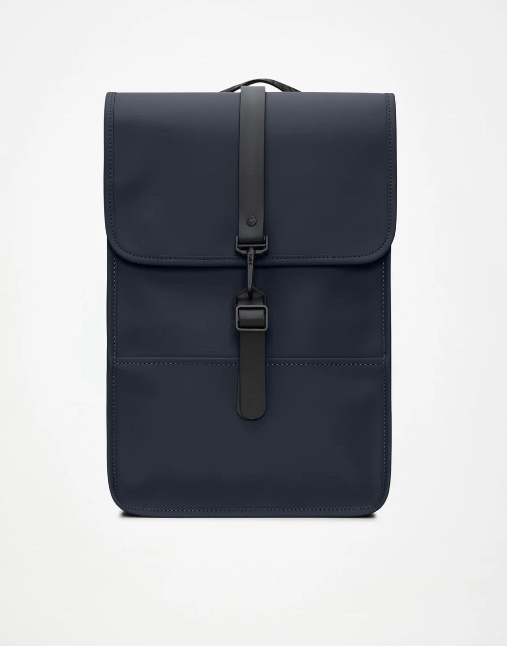 Rains Black Waterproof Roll-Top Backpack with Front Buckle Closure
