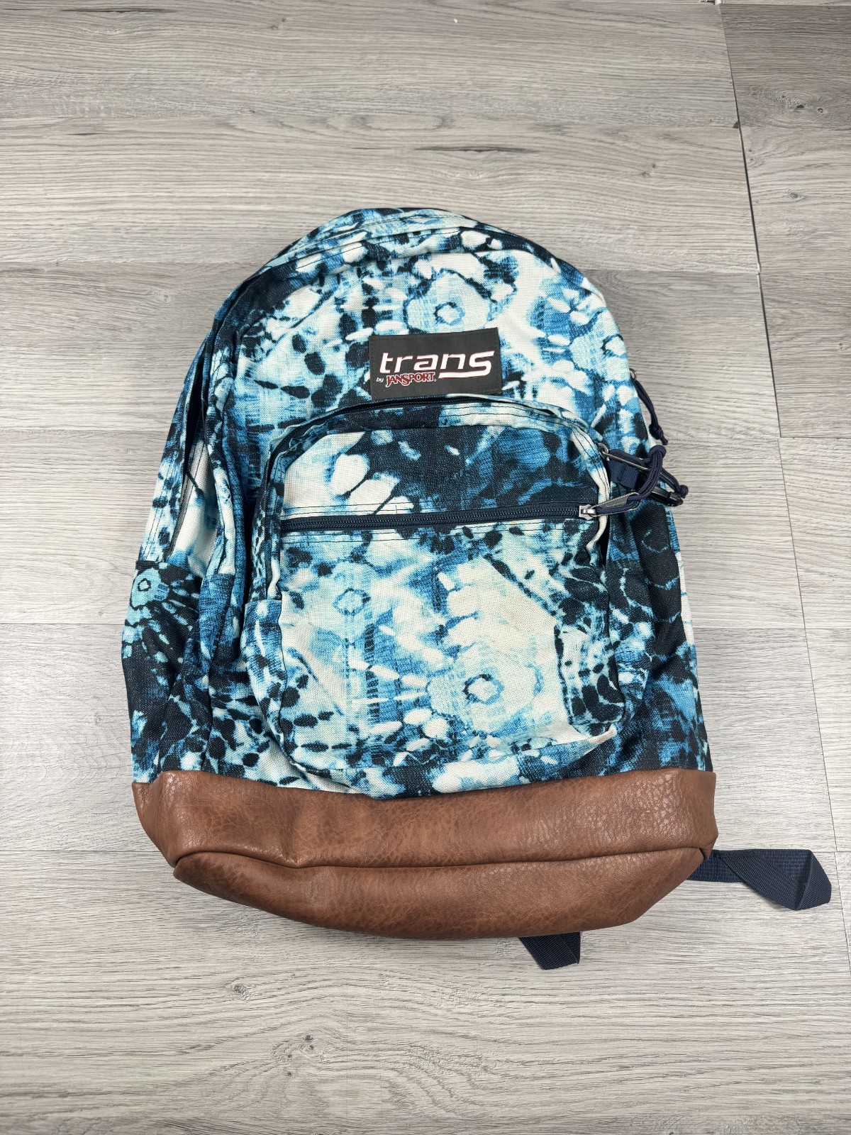 Jansport Backpack Blue Leather Bottom Tie Dye Geometric School Student Day Pack